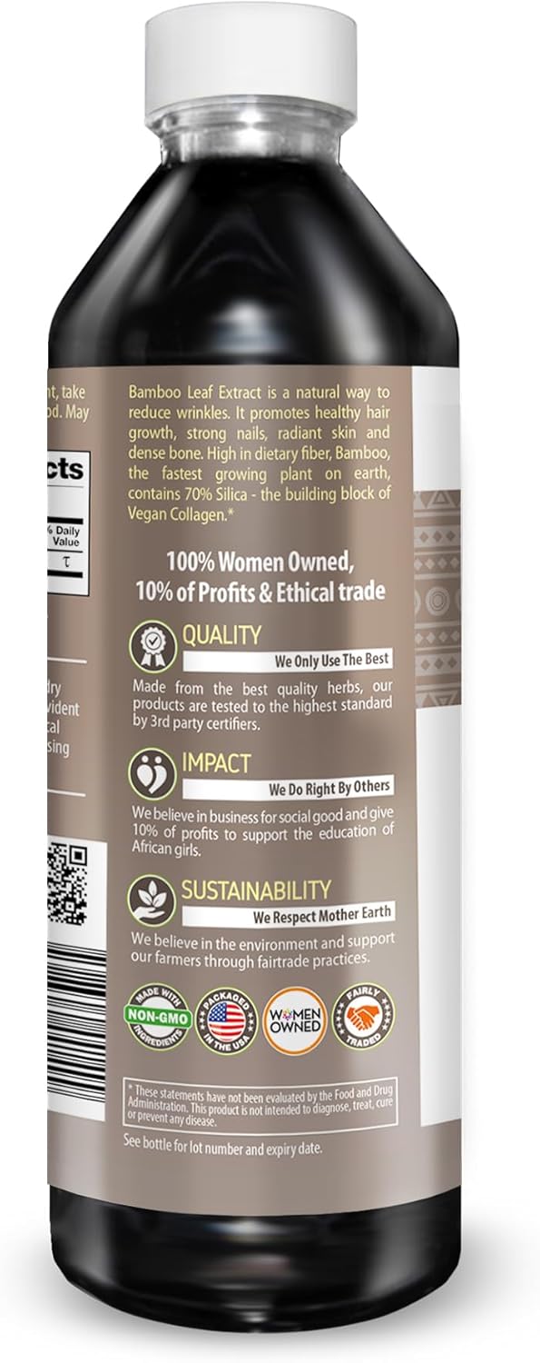 Organic Herbal Papaya Bamboo Silica Liquid Supplement - 12oz with Hair, Skin, Nails Vitamins for Bone and Joint Support