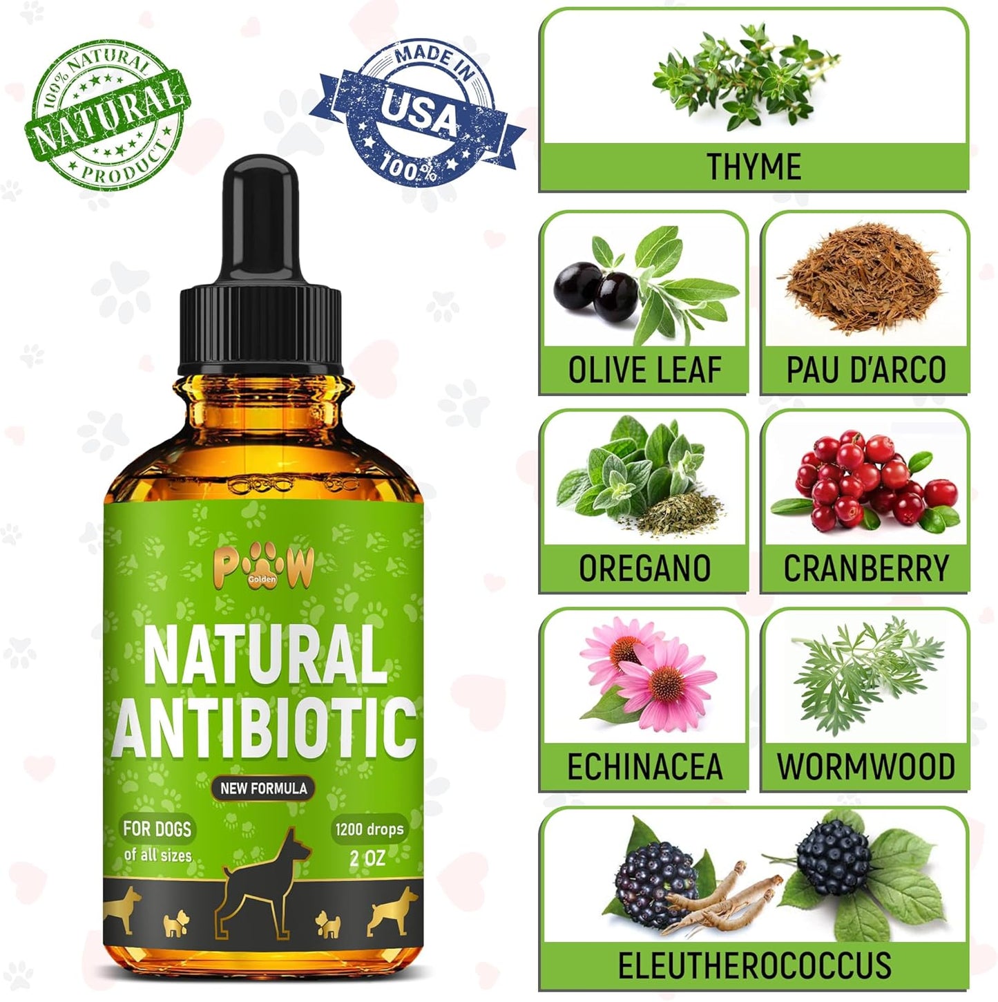Organic Herbal Supplement for Dogs | Natural Antibiotics for All Breeds & Ages | Supports Ear, Kidney, & Bladder Health | Promotes Hips, Joints, Skin, & Coat Care | 2 Oz Bottle