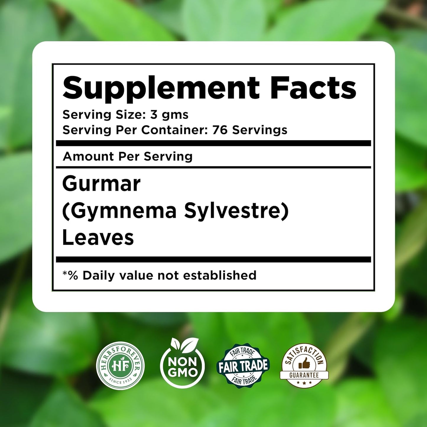 Organic Herbsforever Gymnema Sylvestre Powder 230g - Non-GMO, Vegan Support for Healthy Blood Sugar Levels