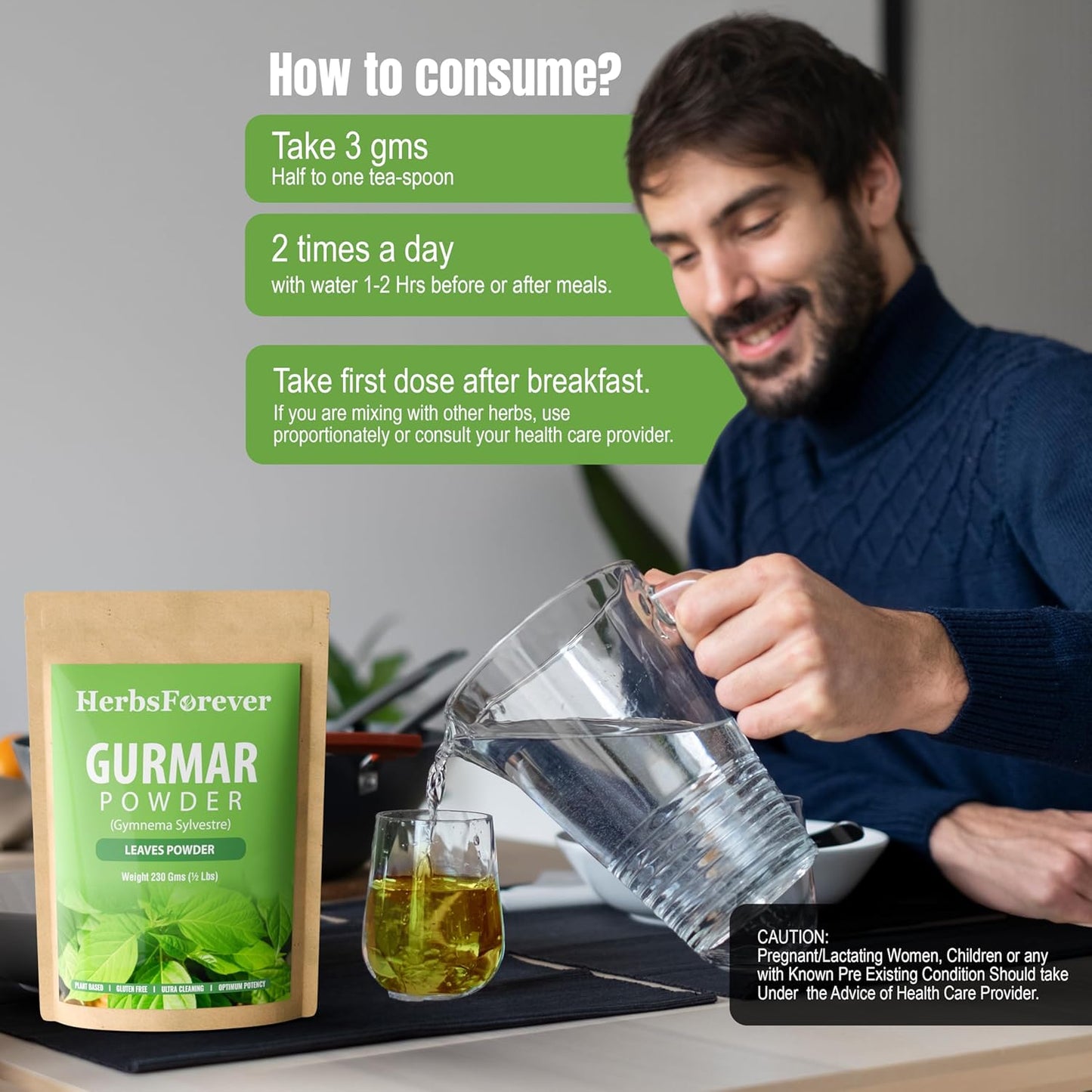 Organic Herbsforever Gymnema Sylvestre Powder 230g - Non-GMO, Vegan Support for Healthy Blood Sugar Levels