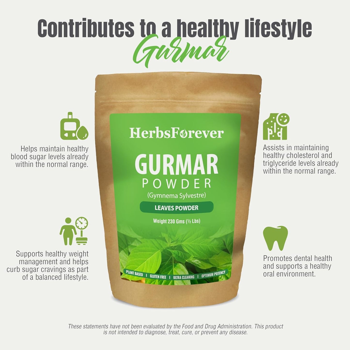 Organic Herbsforever Gymnema Sylvestre Powder 230g - Non-GMO, Vegan Support for Healthy Blood Sugar Levels