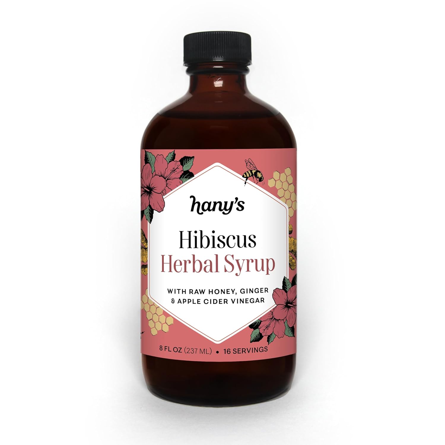 Organic Hibiscus Ginger Wellness Tonic Syrup - 8 fl oz | Apple Cider Vinegar, Lemon, Non-GMO, Gluten-Free