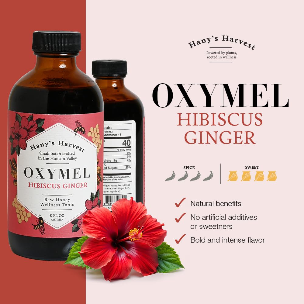 Organic Hibiscus Ginger Wellness Tonic Syrup - 8 fl oz | Apple Cider Vinegar, Lemon, Non-GMO, Gluten-Free