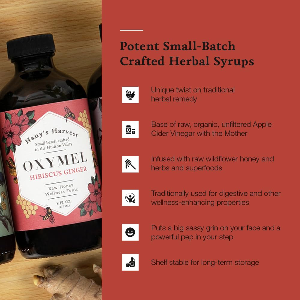 Organic Hibiscus Ginger Wellness Tonic Syrup - 8 fl oz | Apple Cider Vinegar, Lemon, Non-GMO, Gluten-Free