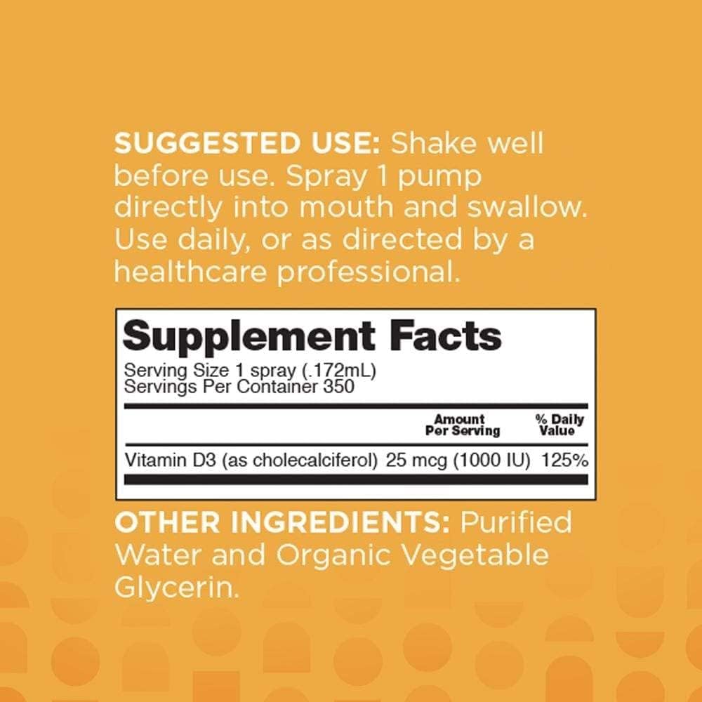 Organic High Potency Vitamin D3 Spray - 1000IU Per Serving - Cholecalciferol Supplement for Women, Men, Kids - Easy-to-Use On-The-Go Travel Size
