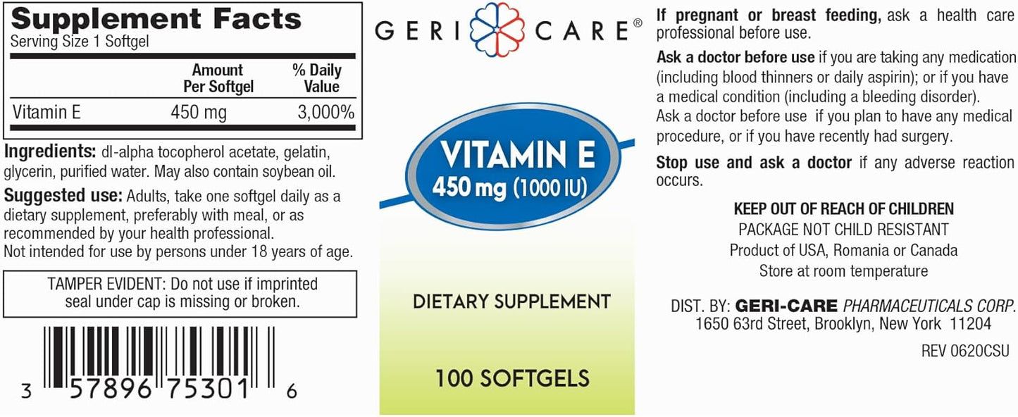 Organic High-Potency Vitamin E Capsules - 1000 IU for Skin & Immune Support - 100 Count - Alternative to Nature Bounty & Solgar - Women and Men