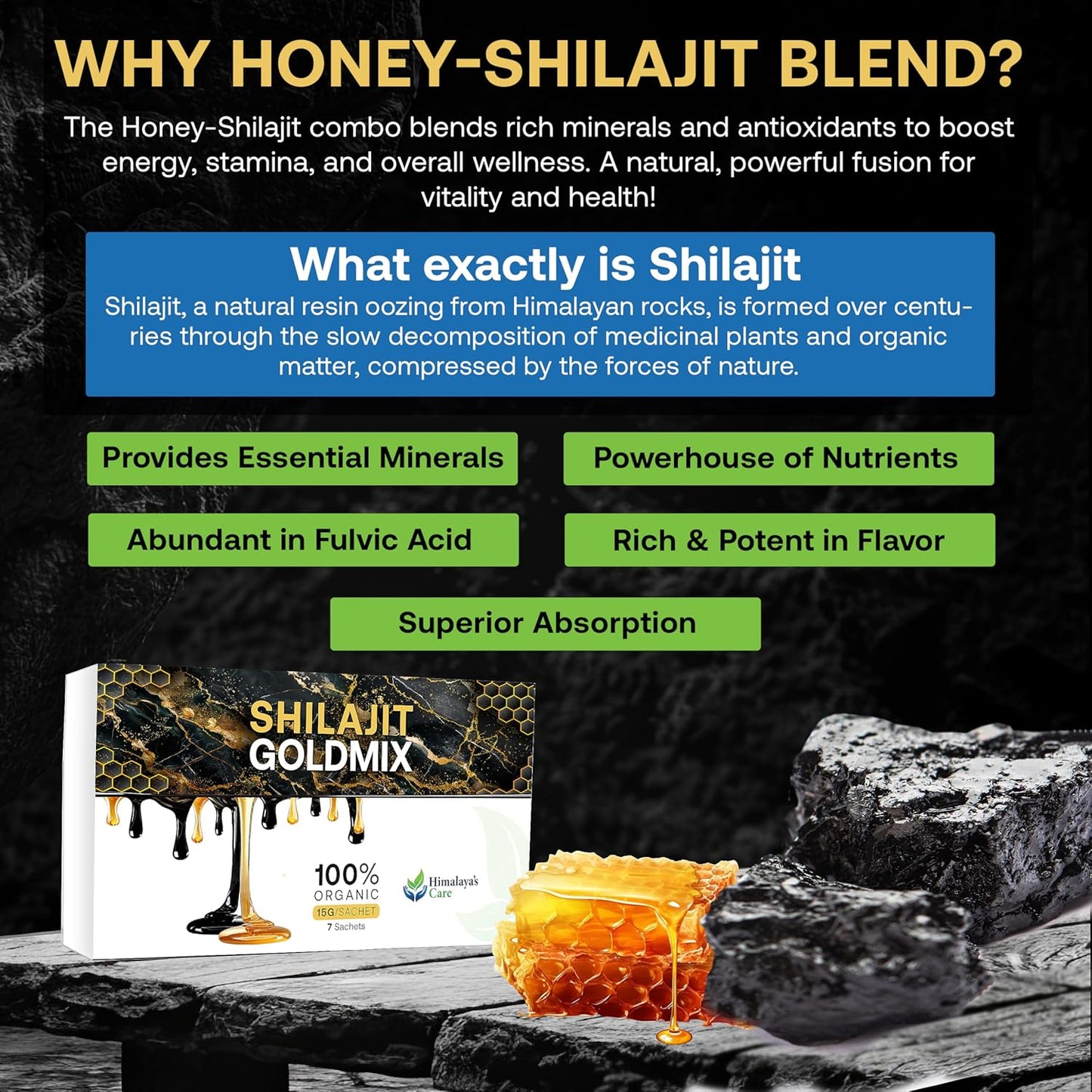Organic Himalaya Shilajit Honey Sticks for Energy Boost & Immune Support (7 Pack)