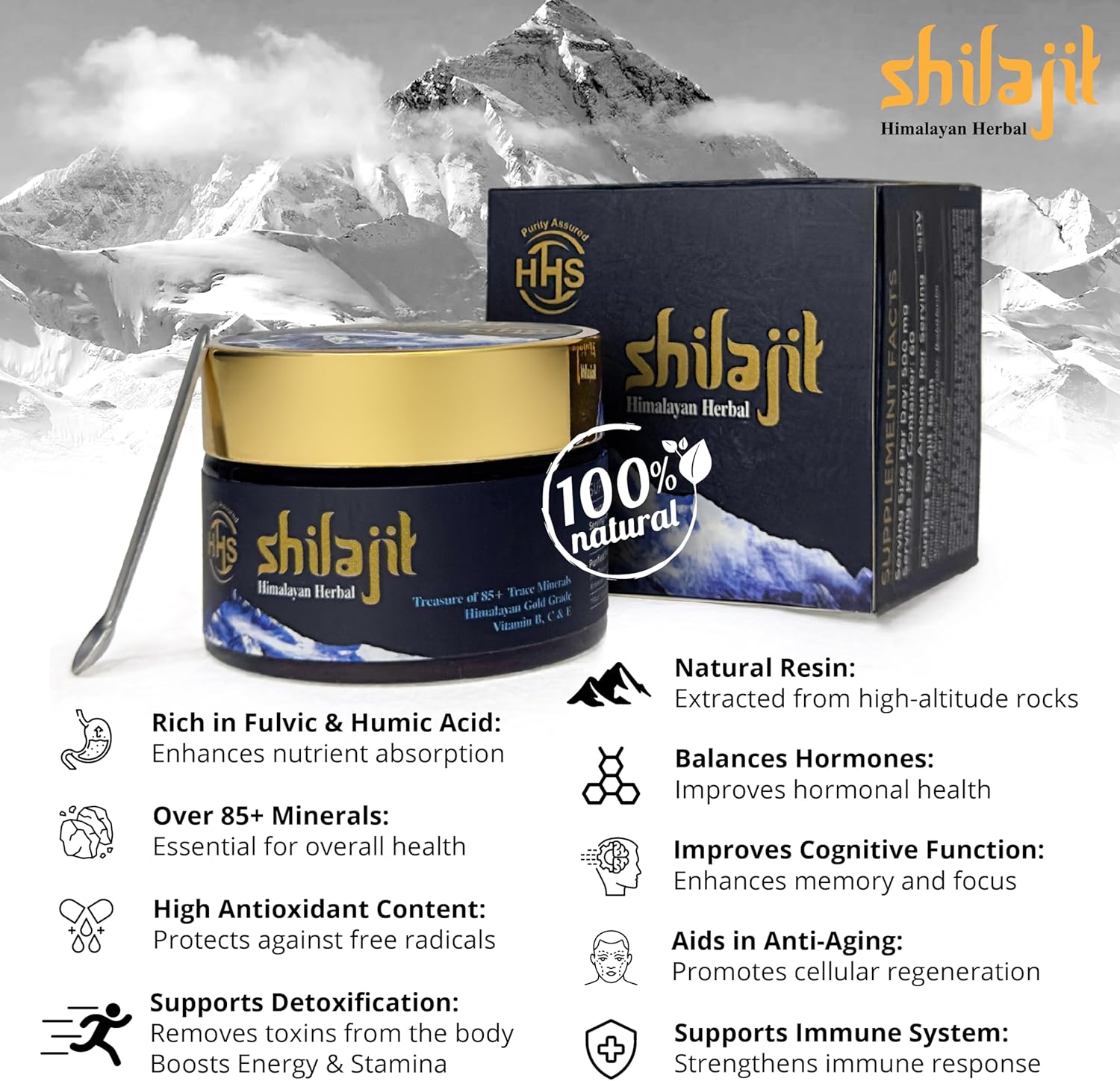 Organic Himalayan Herbal Shilajit Resin - Authentic Gold Standard Supplement with 85+ Trace Minerals - Natural Multivitamin - 30g