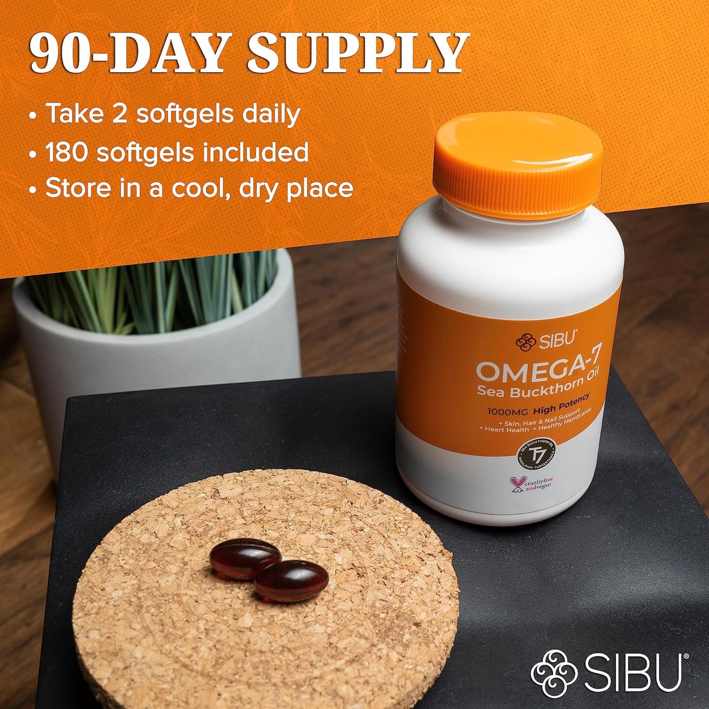 Organic Himalayan Sea Buckthorn Oil Softgels - 90 Day Supply for Healthy Skin, Hair, Nails - Omega-7 Supplement