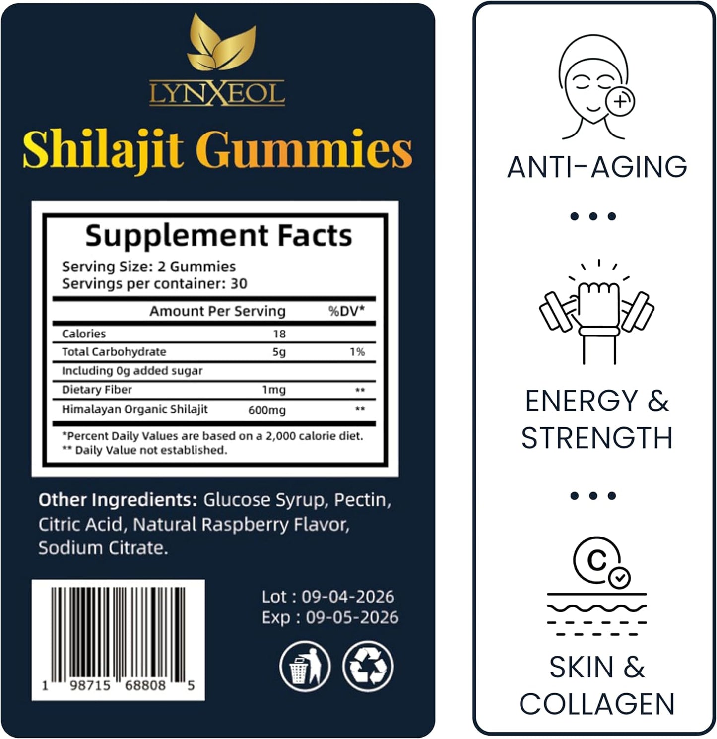 Organic Himalayan Shilajit Gold Gummies with Gokshura & Ashwagandha - Sugar-Free, Non-GMO, 85+ Trace Minerals - Men & Women's Supplement