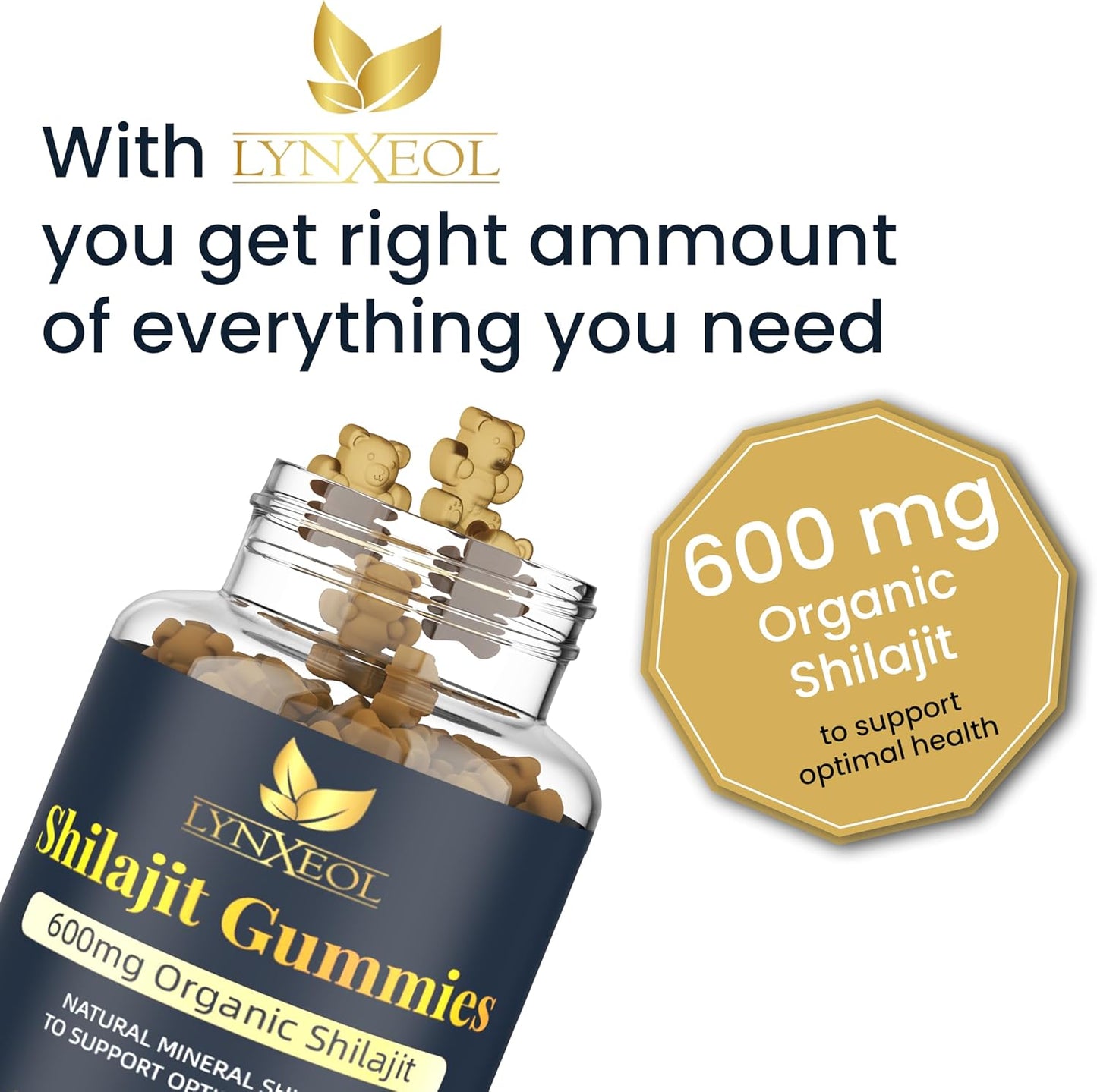 Organic Himalayan Shilajit Gold Gummies with Gokshura & Ashwagandha - Sugar-Free, Non-GMO, 85+ Trace Minerals - Men & Women's Supplement