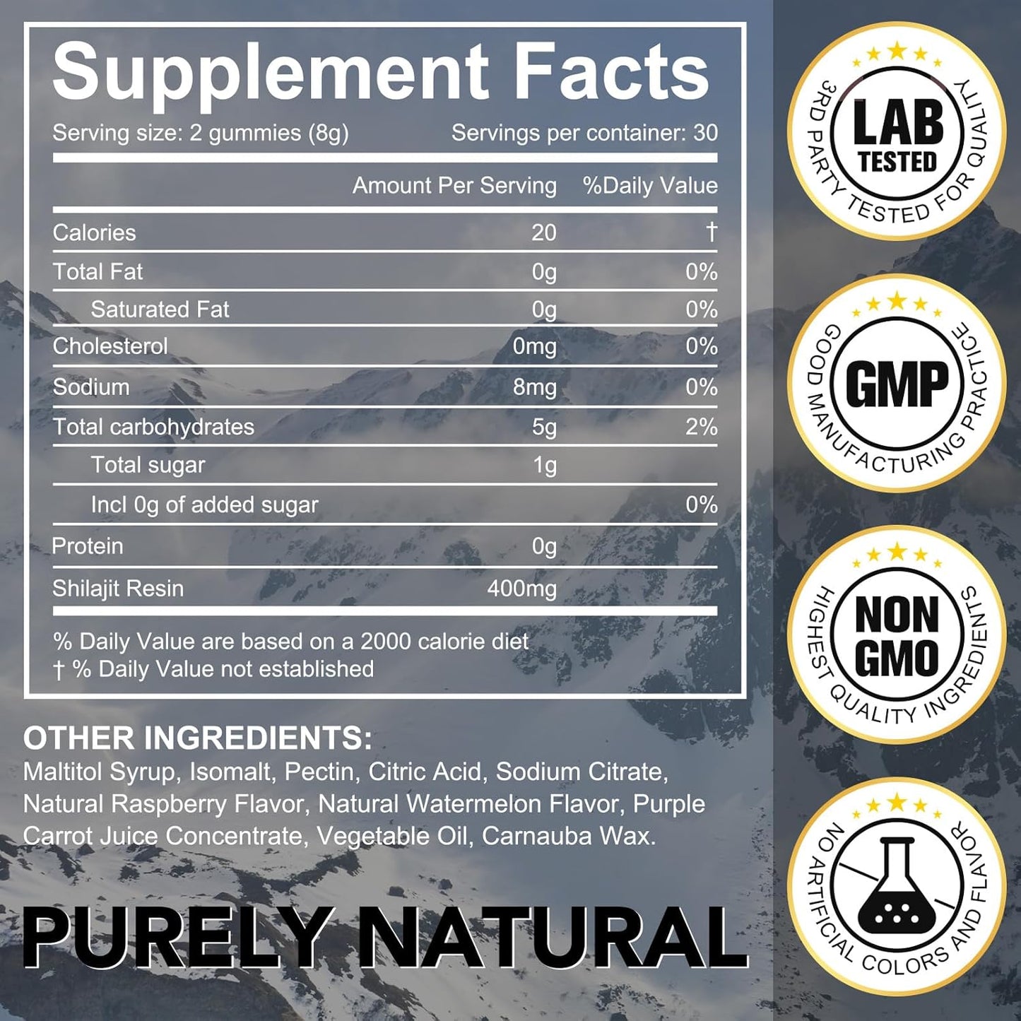 Organic Himalayan Shilajit Gummies - Rich in Micronutrients for Men & Women - Non-GMO, No Added Sugar - 60 Count