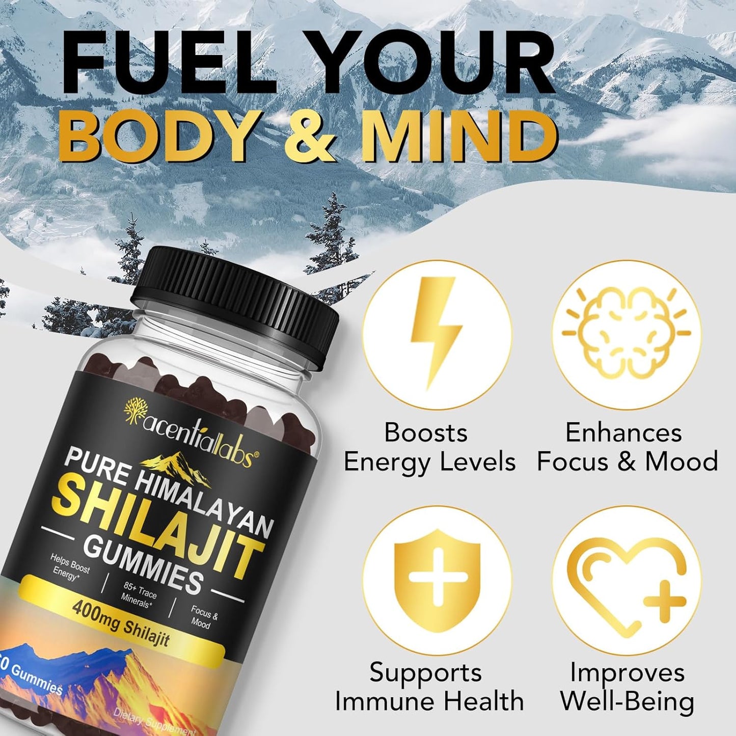 Organic Himalayan Shilajit Gummies - Rich in Micronutrients for Men & Women - Non-GMO, No Added Sugar - 60 Count