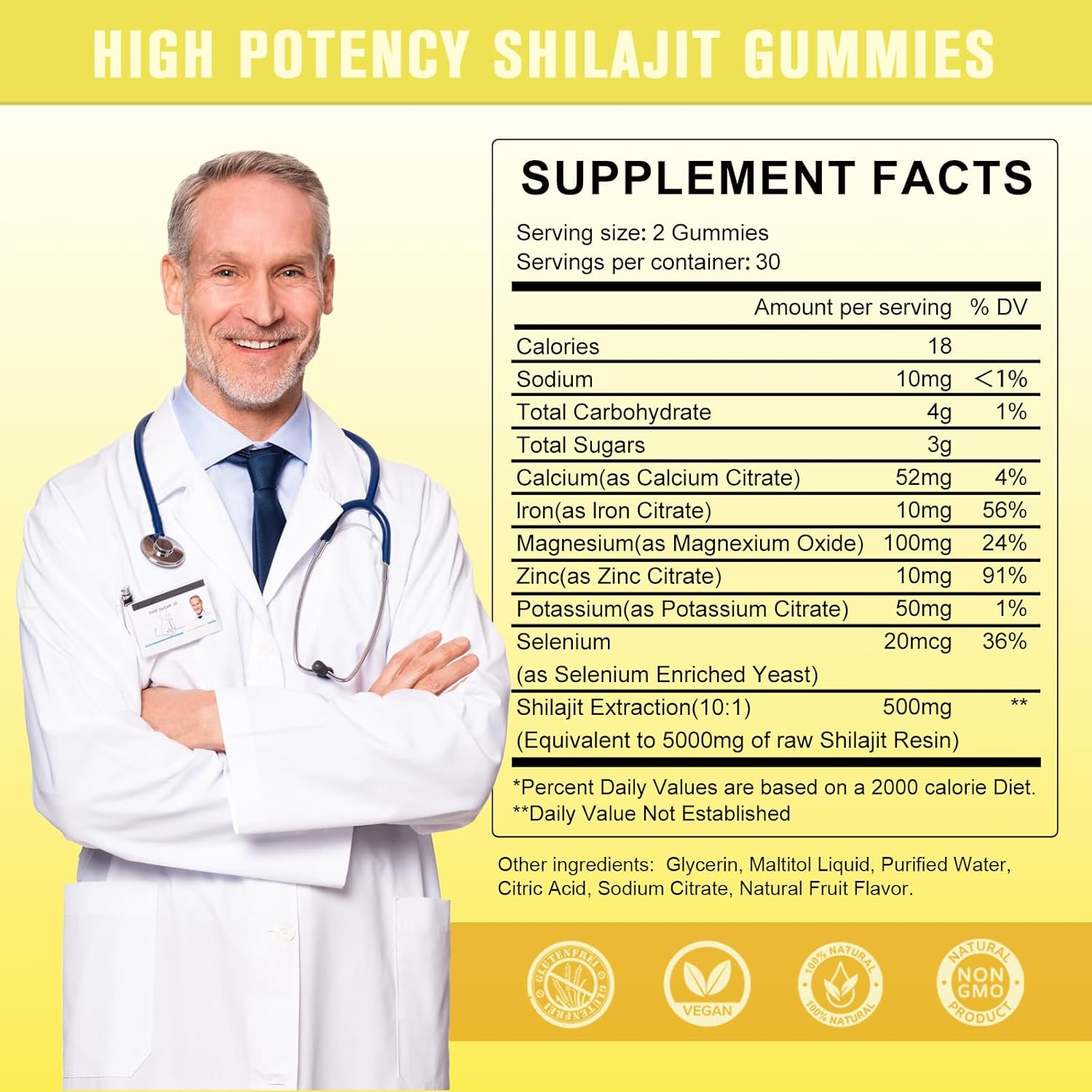 Organic Himalayan Shilajit Gummies 5000MG Supplement for Focus, Energy & Immune Support - 85+ Trace Minerals & Fulvic Acid - Men & Women - Non-GMO - 60 Count (2 Packs)