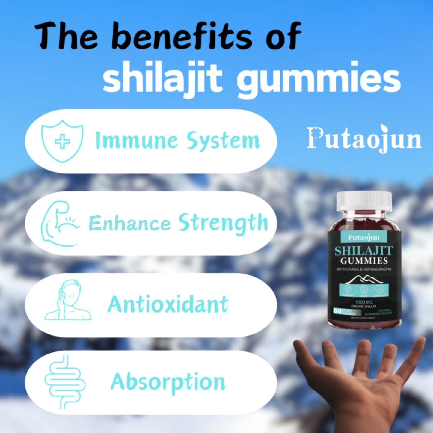 Organic Himalayan Shilajit Gummies for Men and Women - 1000mg Pure Shilajit with Ashwagandha, Chaga, Ginseng, Saw Palmetto, and Black Seed Oil - Third Party Tested
