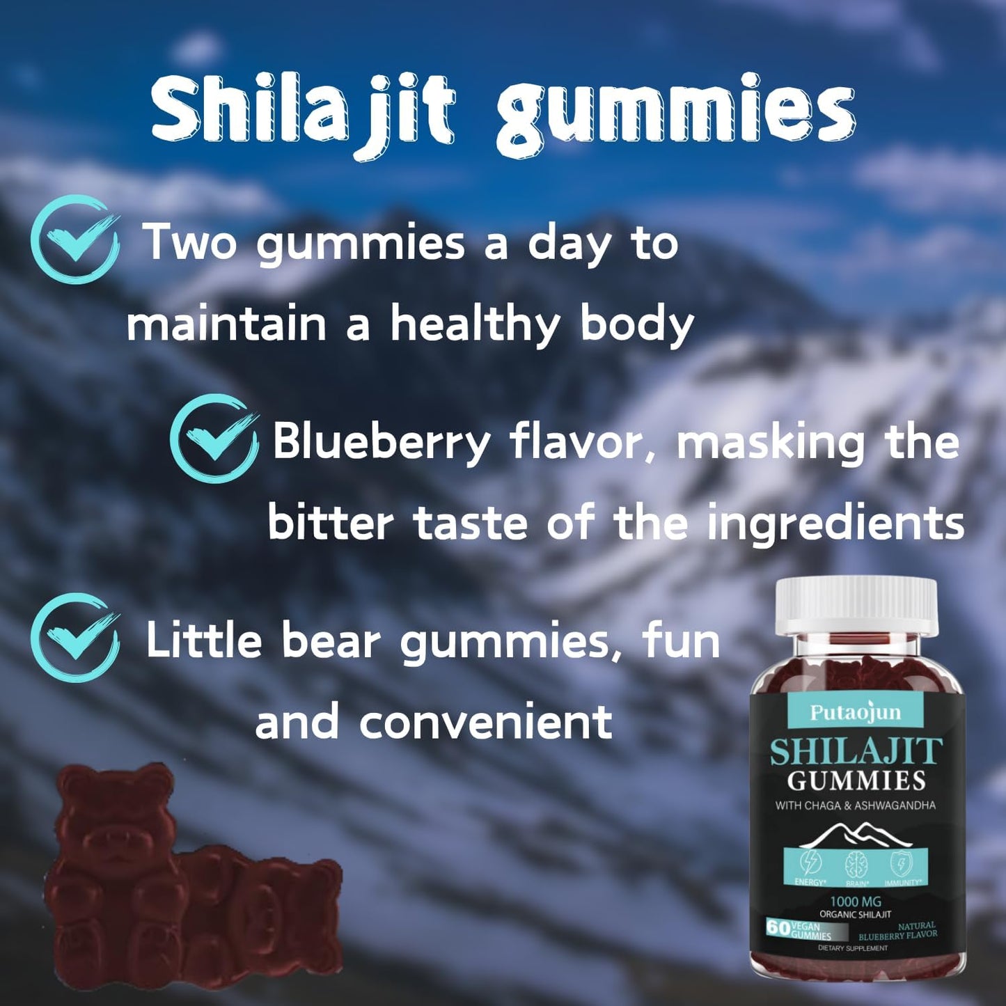 Organic Himalayan Shilajit Gummies for Men and Women - 1000mg Pure Shilajit with Ashwagandha, Chaga, Ginseng, Saw Palmetto, and Black Seed Oil - Third Party Tested