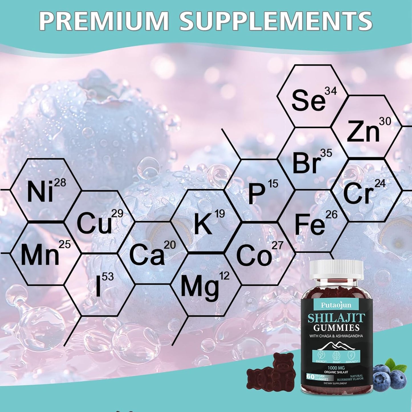Organic Himalayan Shilajit Gummies for Men and Women - 1000mg Pure Shilajit with Ashwagandha, Chaga, Ginseng, Saw Palmetto, and Black Seed Oil - Third Party Tested