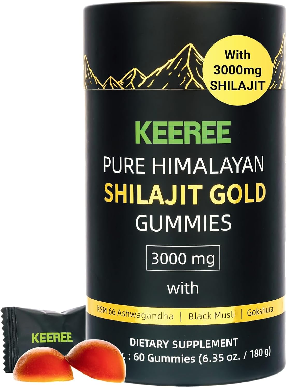Organic Himalayan Shilajit Gummies with Ashwagandha & 85+ Trace Minerals - Non-GMO & Sugar-Free - 60 Gummies for Travel-Friendly Nutrition