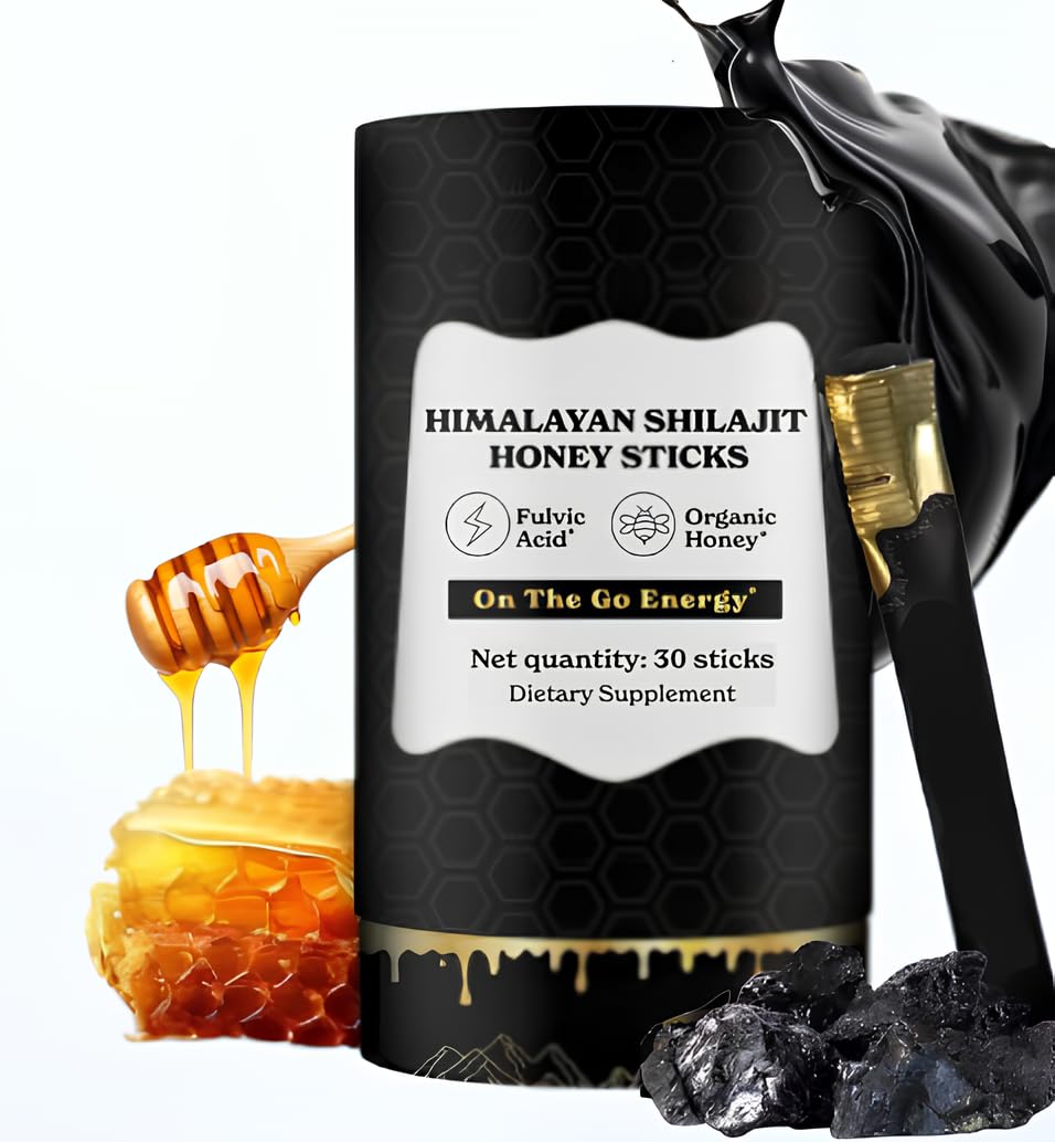 Organic Himalayan Shilajit Honey Sticks with Saffron and Trace Minerals for Immune Support - 30 Count Honey Sticks for Men
