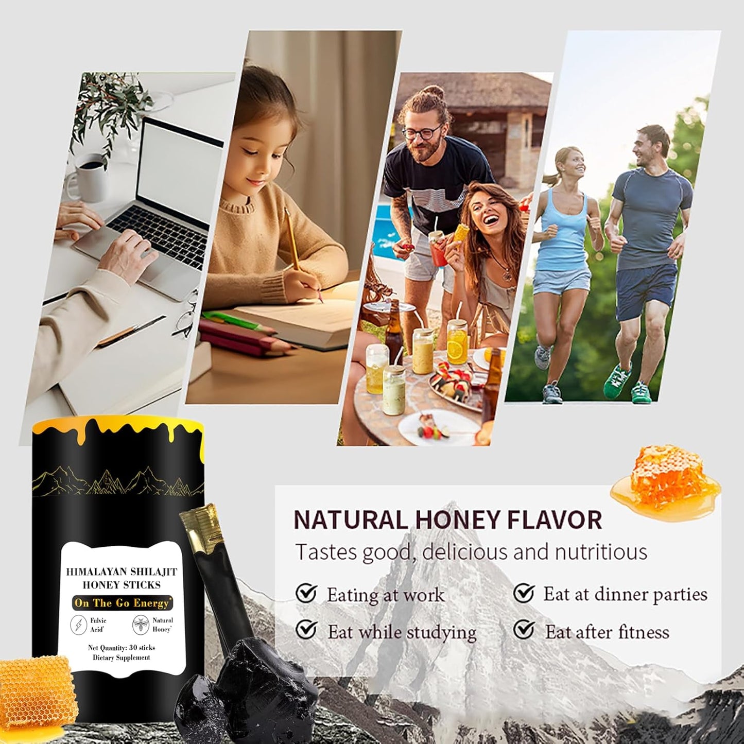 Organic Himalayan Shilajit Honey Sticks with Saffron - Energy Boost and Immune Support for Men & Women