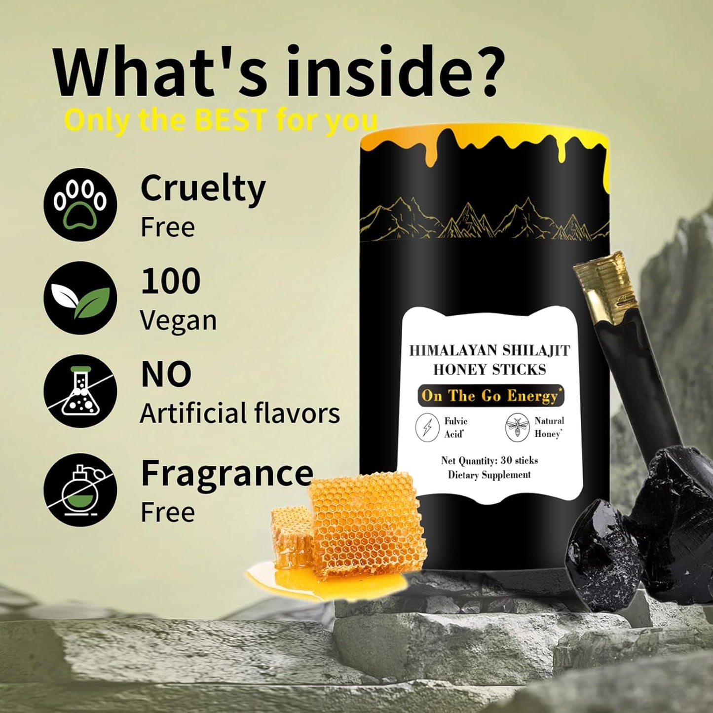 Organic Himalayan Shilajit Honey Sticks with Saffron - Energy Boost and Immune Support for Men & Women