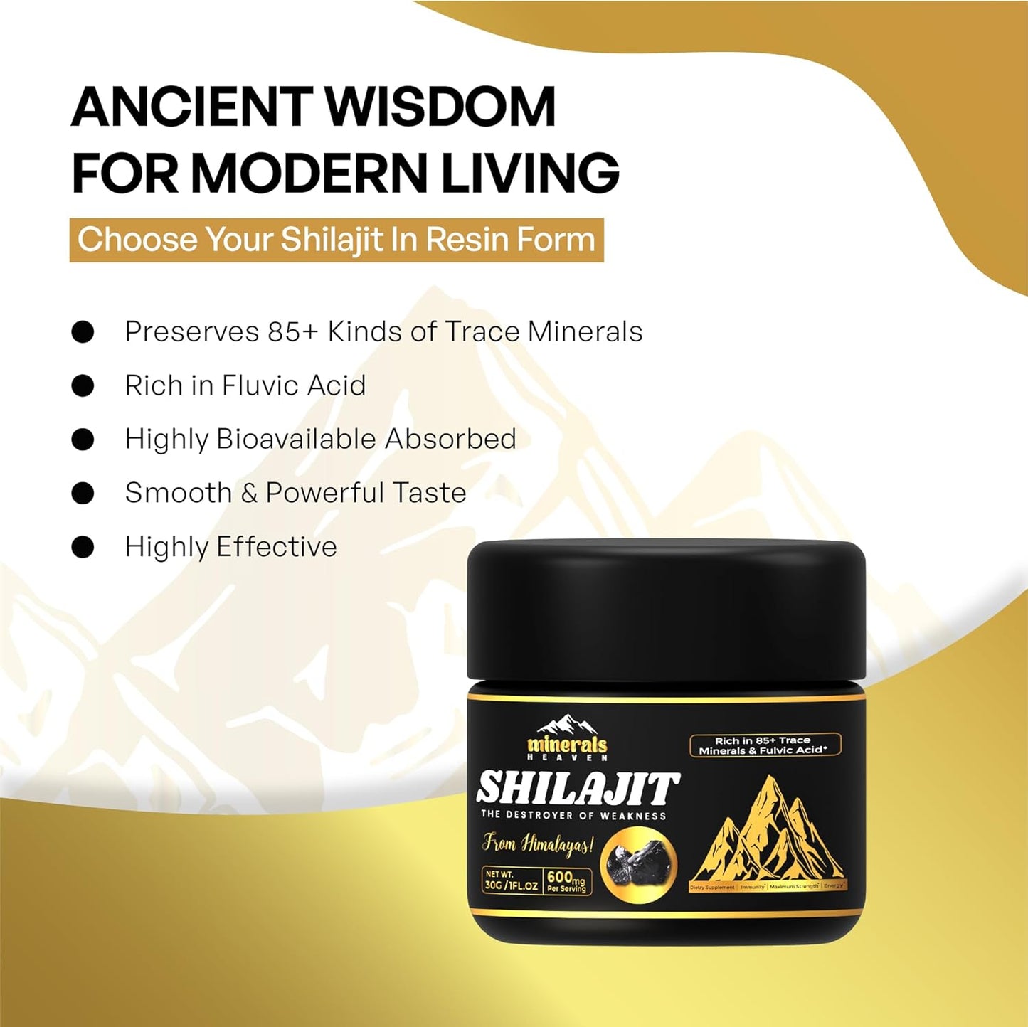 Organic Himalayan Shilajit Resin - 30g with 600mg Potency, 85+ Trace Minerals, 75% Fulvic Acid - Natural Energy Boost & Immune Support - 50 Servings