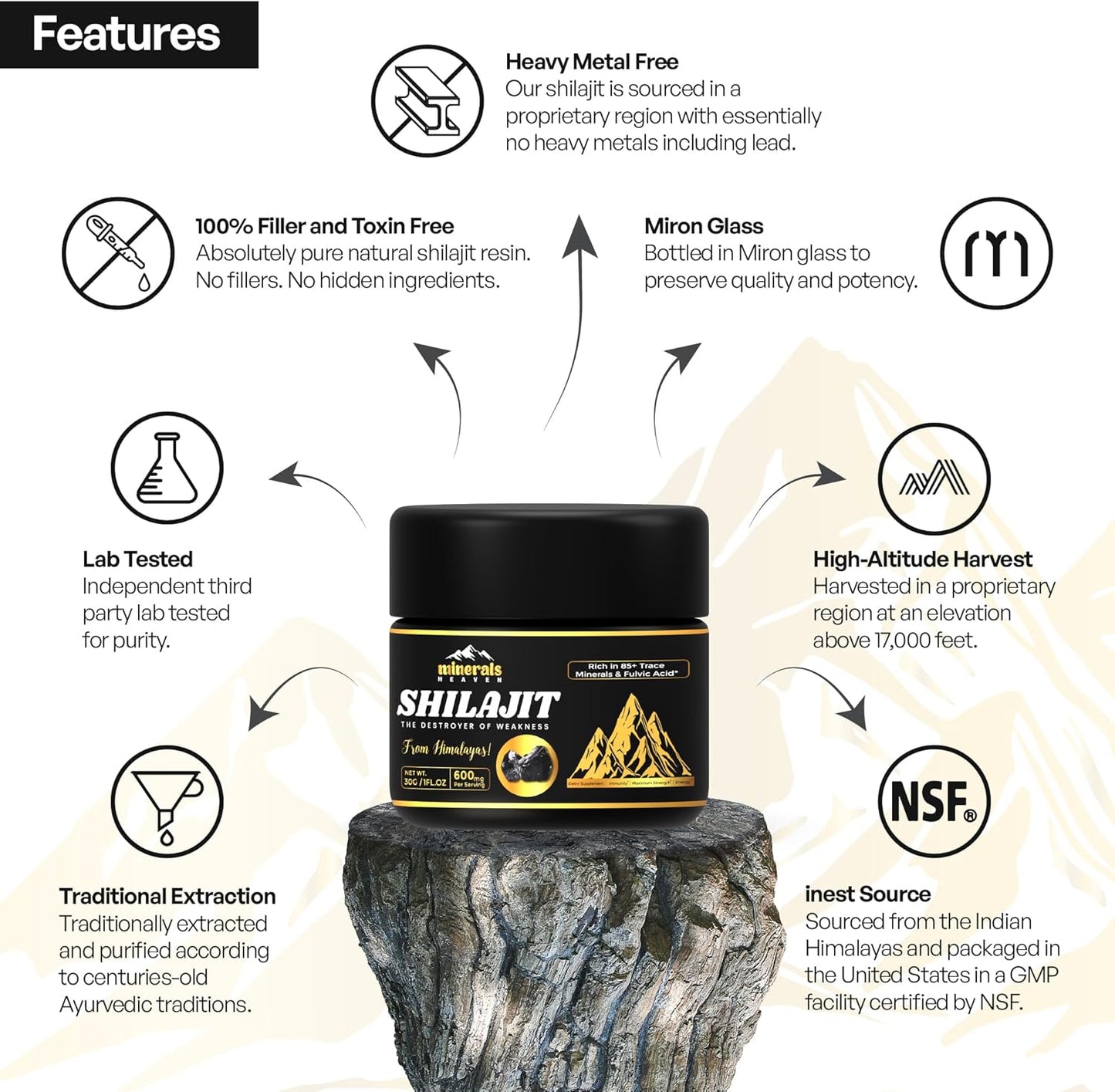 Organic Himalayan Shilajit Resin - 30g with 600mg Potency, 85+ Trace Minerals, 75% Fulvic Acid - Natural Energy Boost & Immune Support - 50 Servings