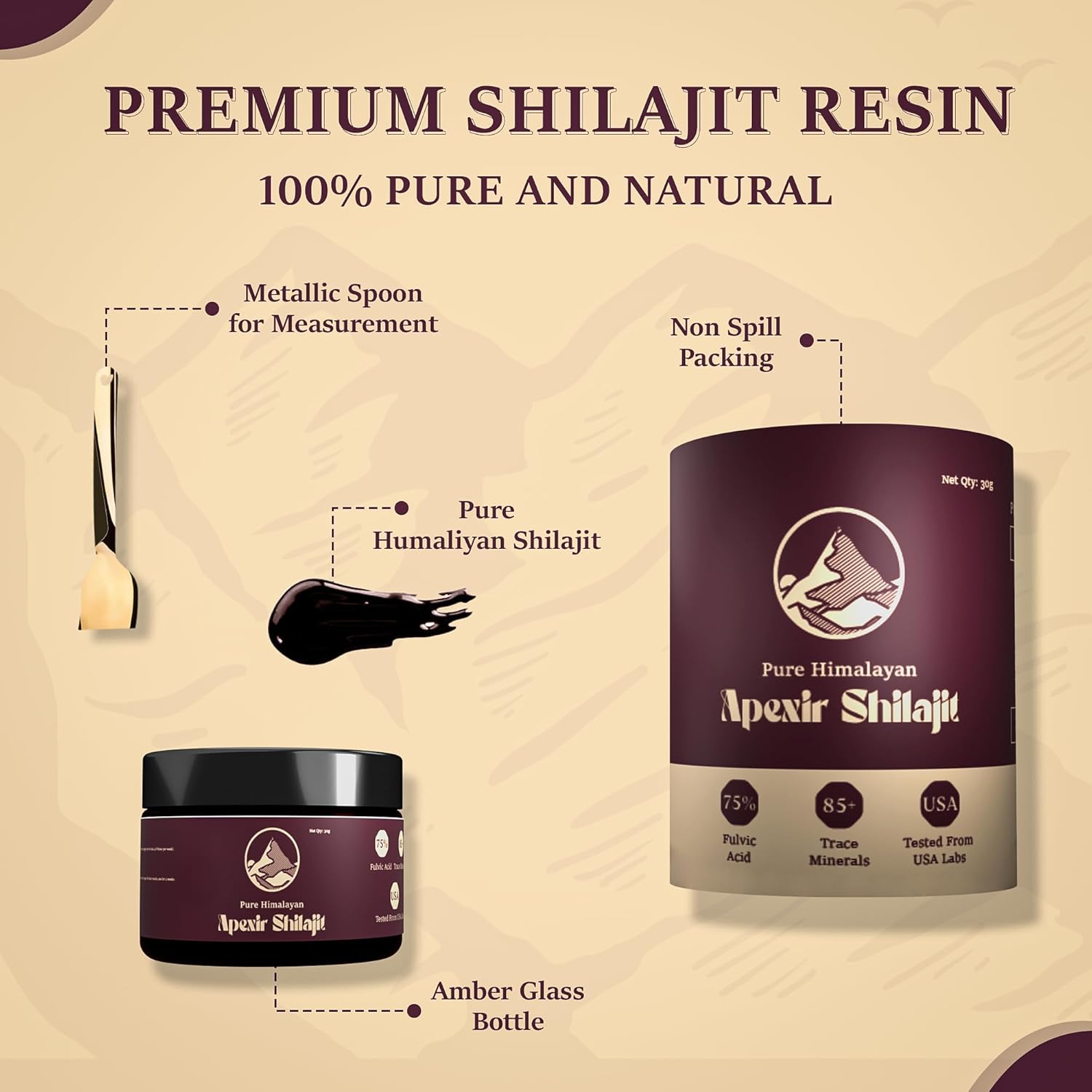 Organic Himalayan Shilajit Resin 30g - 120 Servings, 75%+ Fulvic Acid, 85+ Trace Minerals for Energy & Immune Support