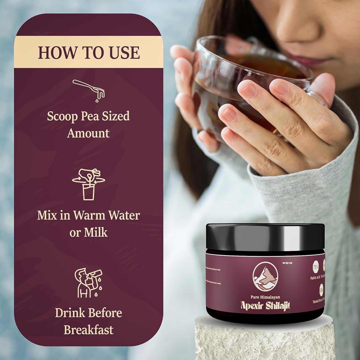 Organic Himalayan Shilajit Resin 30g - 120 Servings, 75%+ Fulvic Acid, 85+ Trace Minerals for Energy & Immune Support