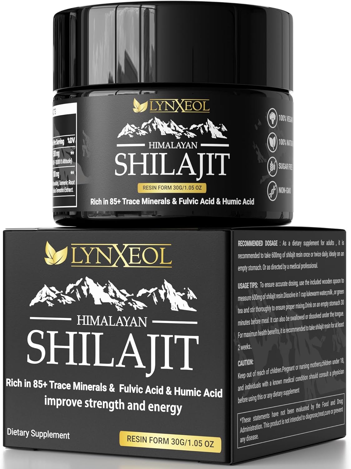 Organic Himalayan Shilajit Resin 30g - Potent Source of 85+ Trace Minerals for Energy & Vitality - Lab Tested for Men & Women