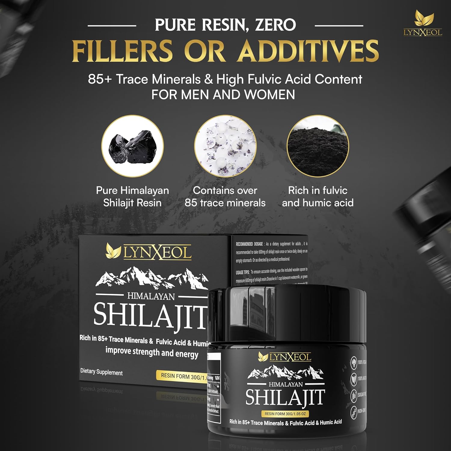 Organic Himalayan Shilajit Resin 30g - Potent Source of 85+ Trace Minerals for Energy & Vitality - Lab Tested for Men & Women