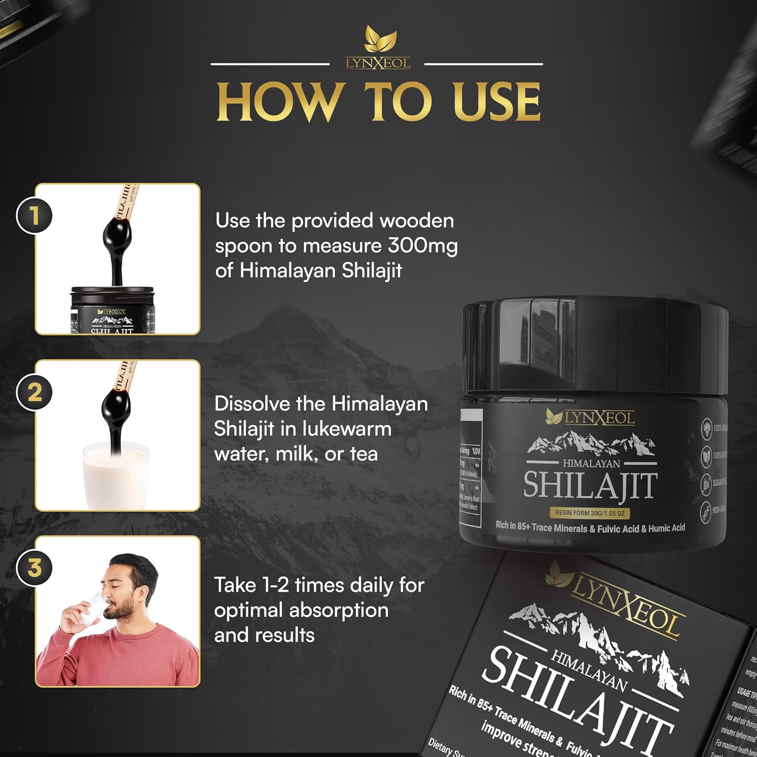 Organic Himalayan Shilajit Resin 30g - Potent Source of 85+ Trace Minerals for Energy & Vitality - Lab Tested for Men & Women