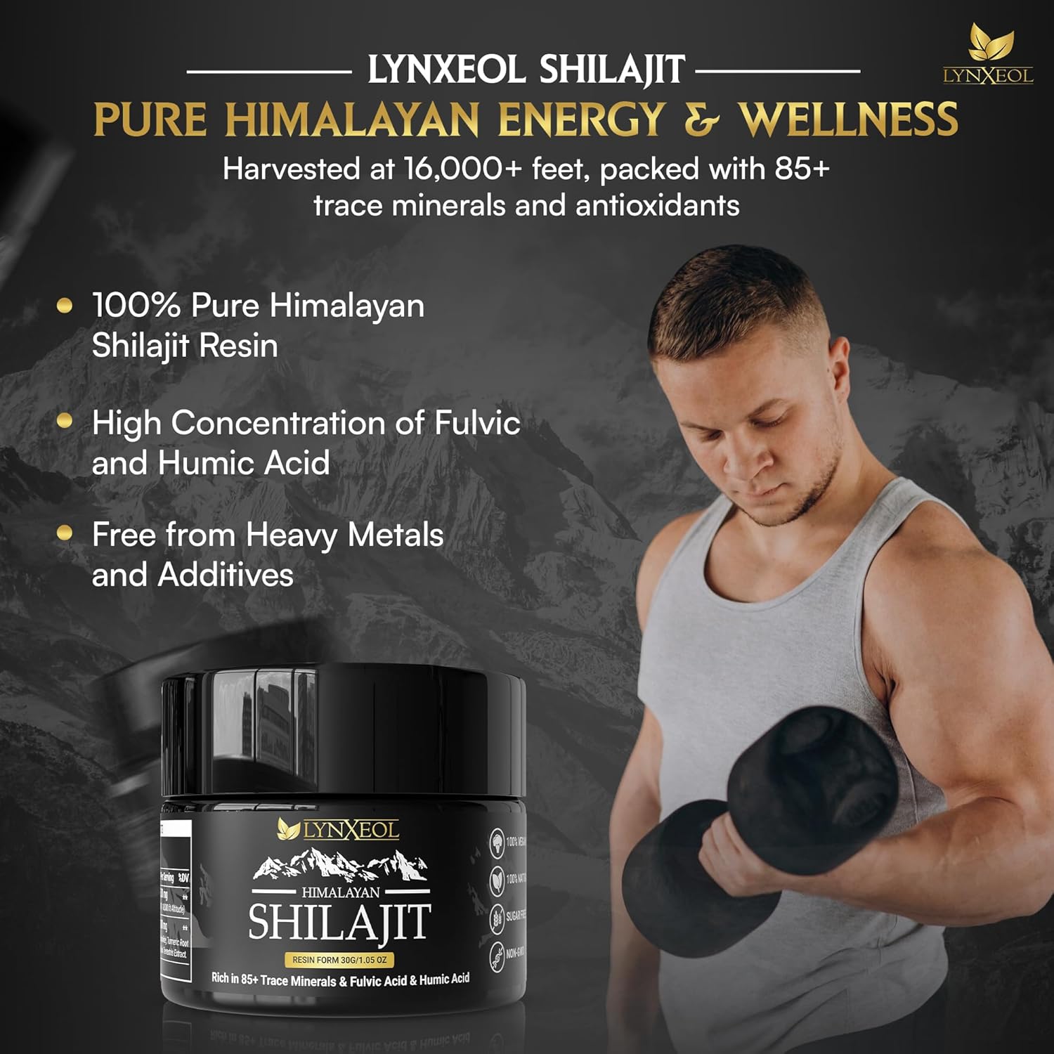 Organic Himalayan Shilajit Resin 30g - Potent Source of 85+ Trace Minerals for Energy & Vitality - Lab Tested for Men & Women