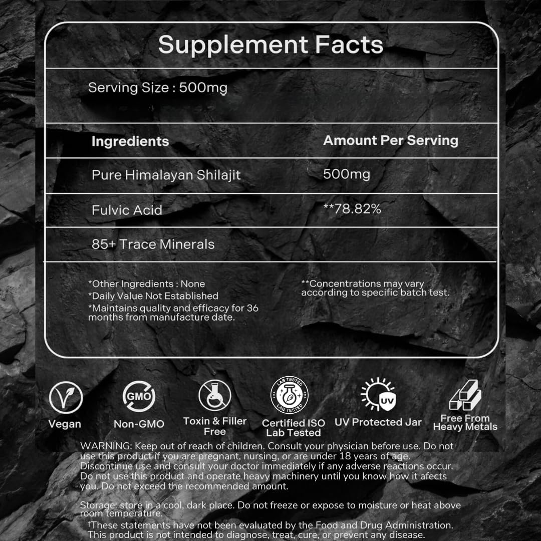 Organic Himalayan Shilajit Resin 50g - Potent Fulvic Acid, Humic Acid & 85+ Trace Minerals - Natural Detox Supplement for Bath & Oral Use