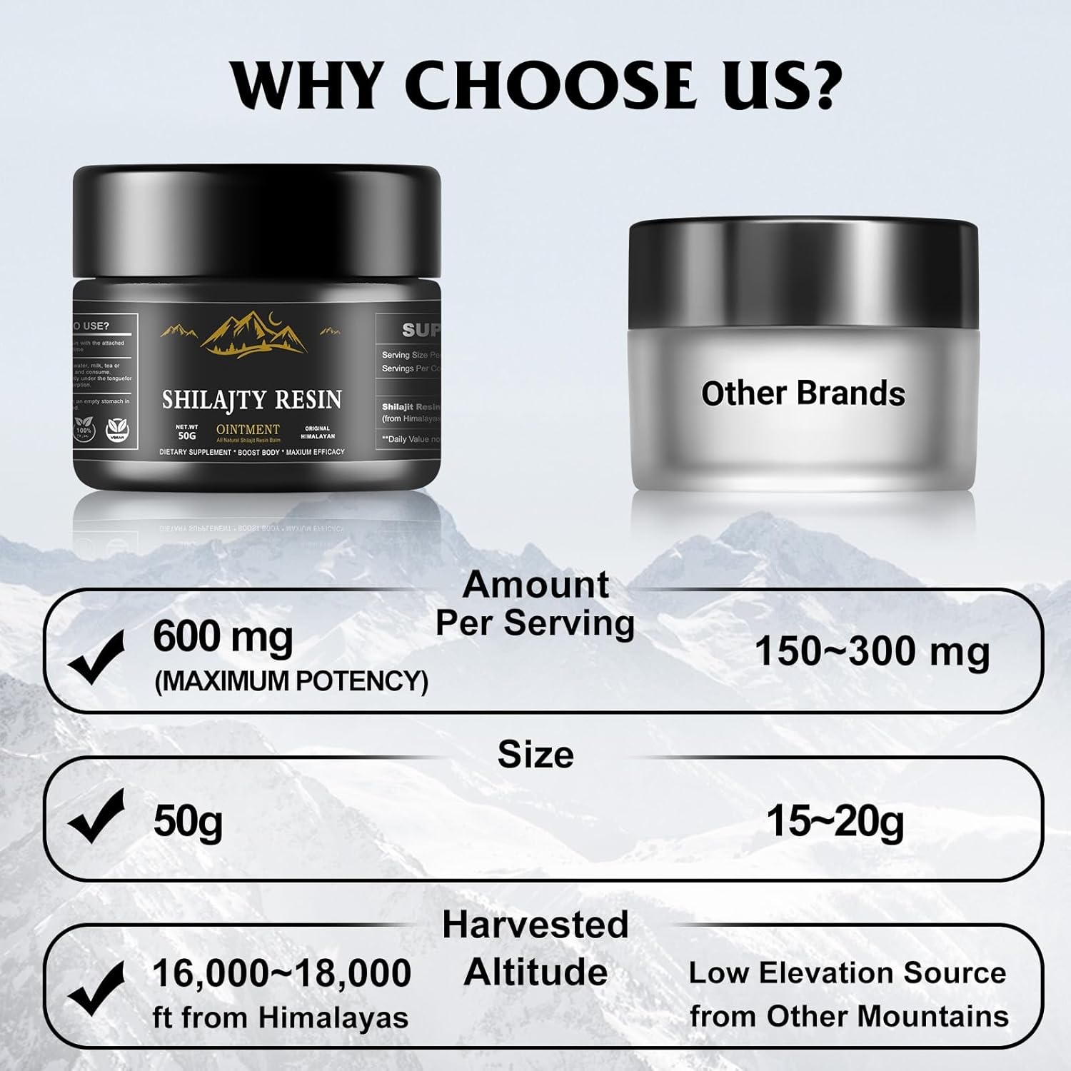 Organic Himalayan Shilajit Resin 600mg: Maximum Potency with 85+ Trace Minerals and Fulvic Acid for Energy and Immune Support (50g)