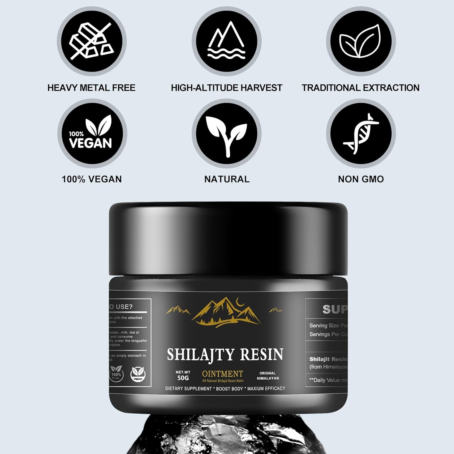 Organic Himalayan Shilajit Resin 600mg: Maximum Potency with 85+ Trace Minerals and Fulvic Acid for Energy and Immune Support (50g)