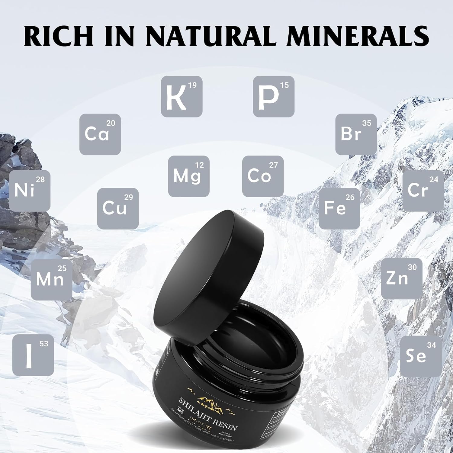 Organic Himalayan Shilajit Resin 600mg: Maximum Potency with 85+ Trace Minerals and Fulvic Acid for Energy and Immune Support (50g)