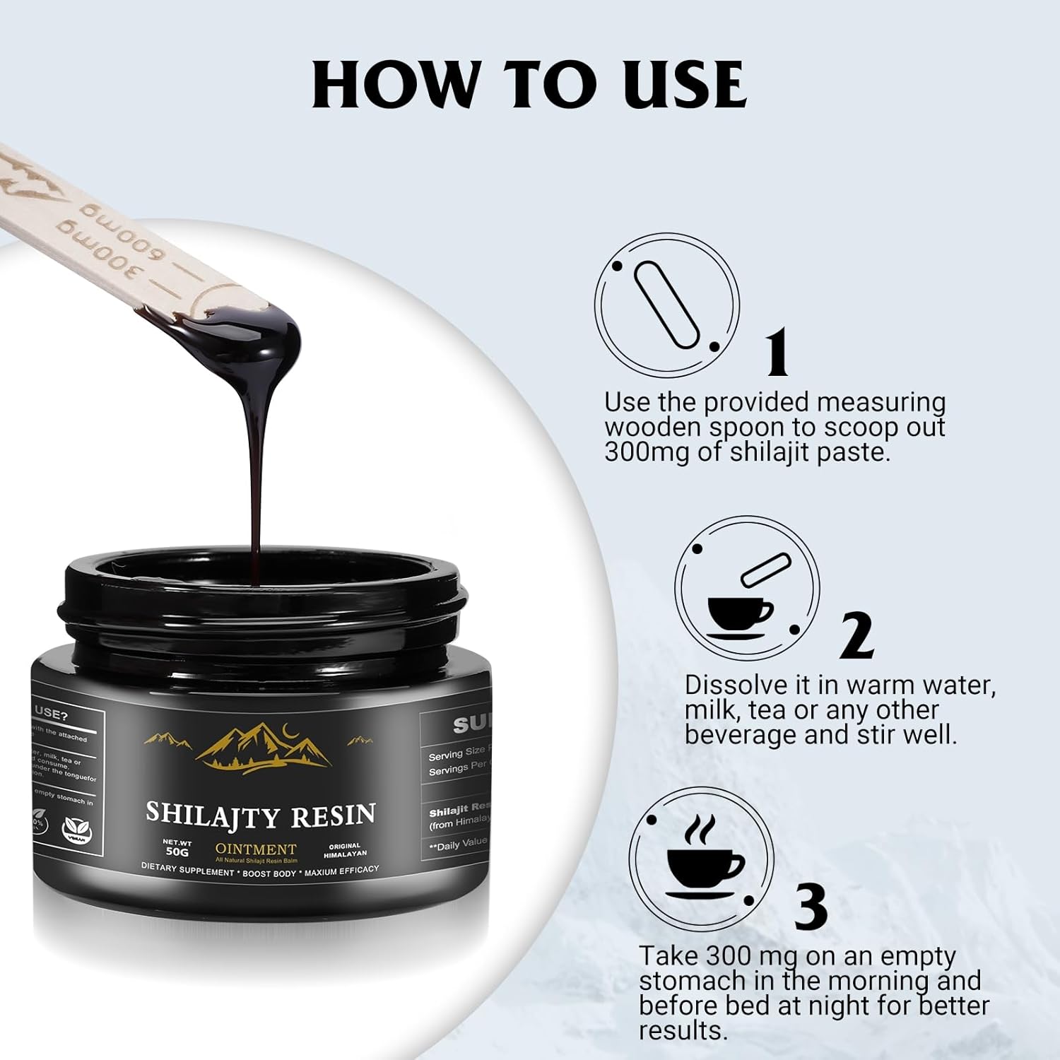 Organic Himalayan Shilajit Resin 600mg: Maximum Potency with 85+ Trace Minerals and Fulvic Acid for Energy and Immune Support (50g)