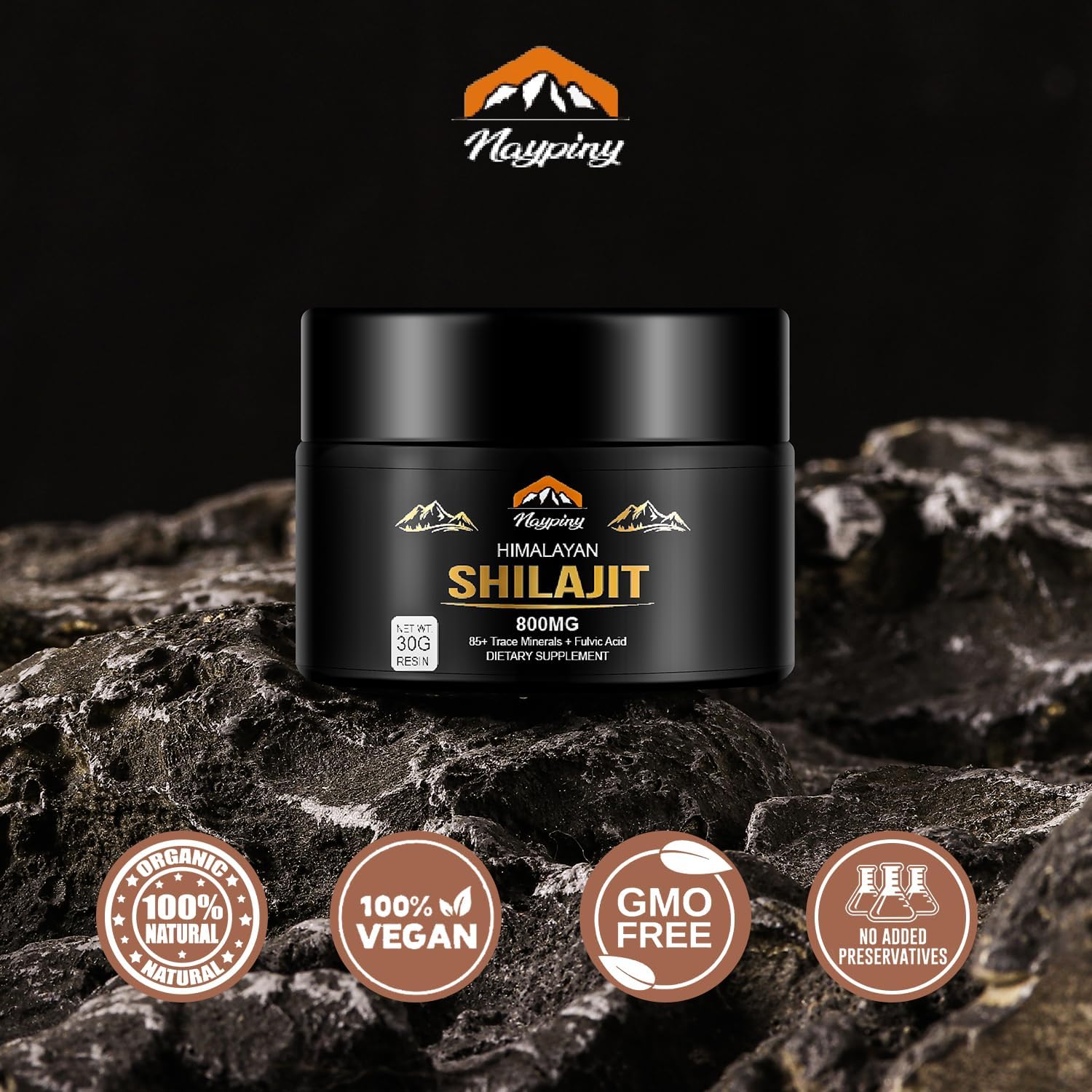 Organic Himalayan Shilajit Resin 800mg - High Potency with 85+ Trace Minerals & Fulvic Acid for Energy, Immune Support - Men & Women - 30g