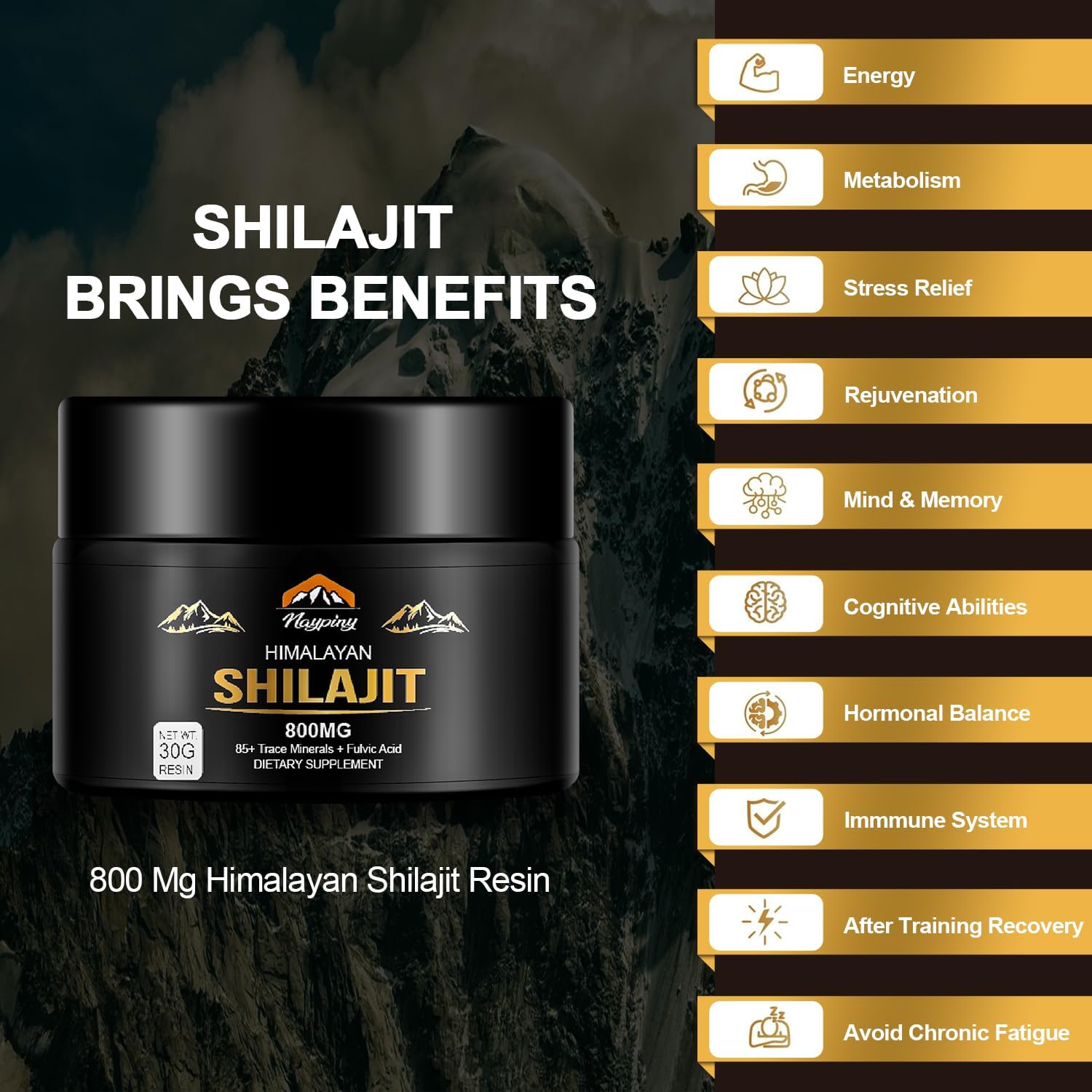 Organic Himalayan Shilajit Resin 800mg - High Potency with 85+ Trace Minerals & Fulvic Acid for Energy, Immune Support - Men & Women - 30g
