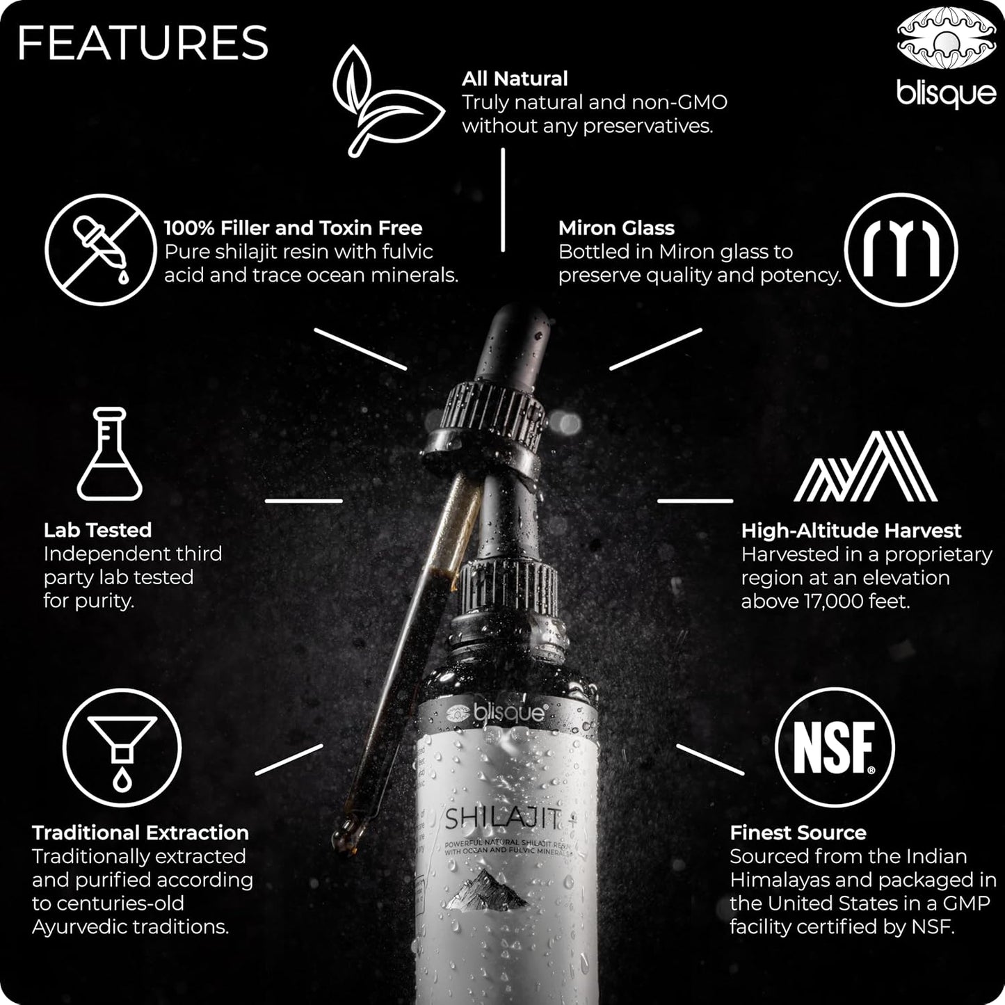 Organic Himalayan Shilajit Resin Drops with Fulvic Acid - Detox, Cleanse, Immune Support, Brain Boost - 2 FL OZ