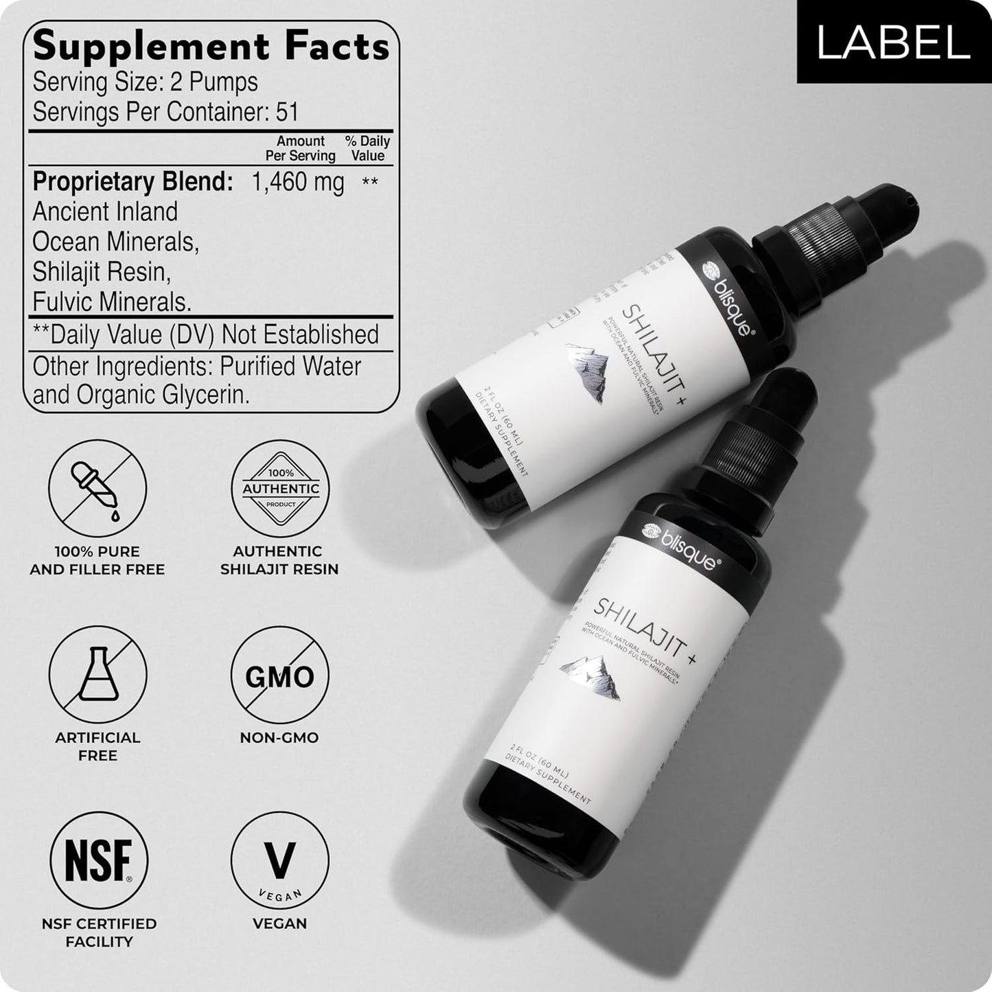 Organic Himalayan Shilajit Resin Drops with Fulvic Acid - Detox, Cleanse, Immune Support, Brain Boost - 2 FL OZ