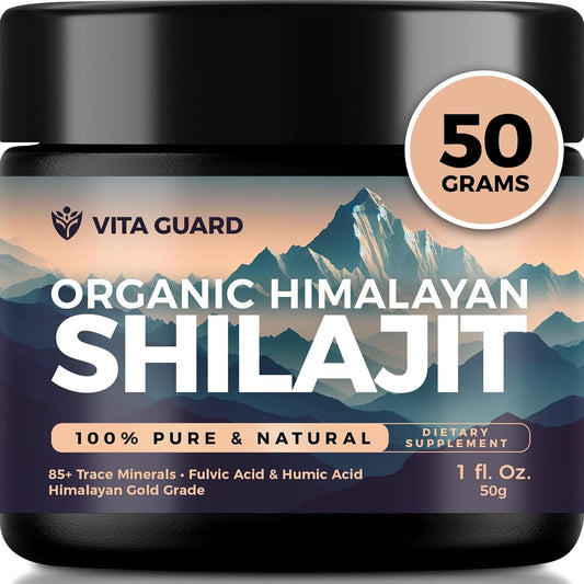 Organic Himalayan Shilajit Resin Supplement - 500mg Pure Shilajit with 85+ Humic Acid for Metabolism & Immune Support - 100 Servings, 50g