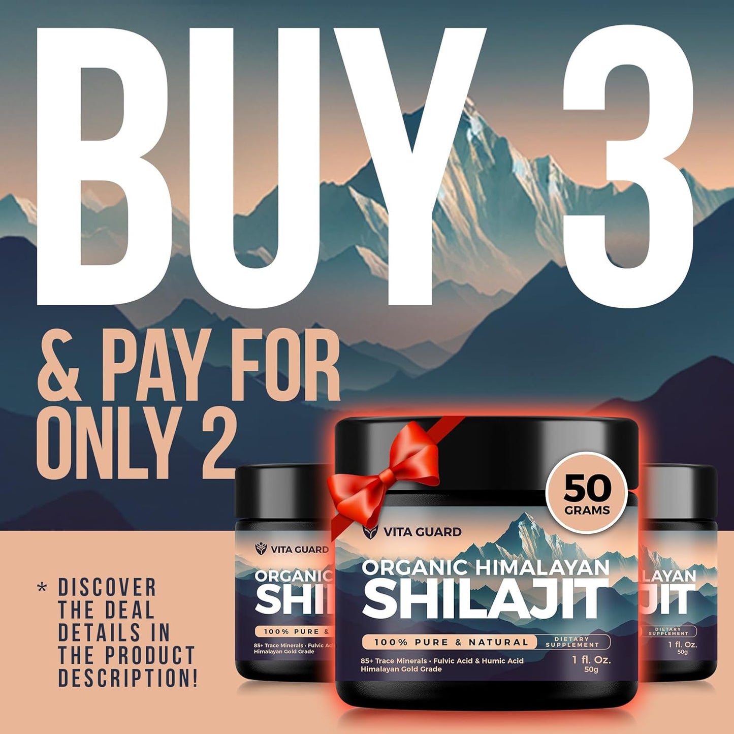 Organic Himalayan Shilajit Resin Supplement - 500mg Pure Shilajit with 85+ Humic Acid for Metabolism & Immune Support - 100 Servings, 50g