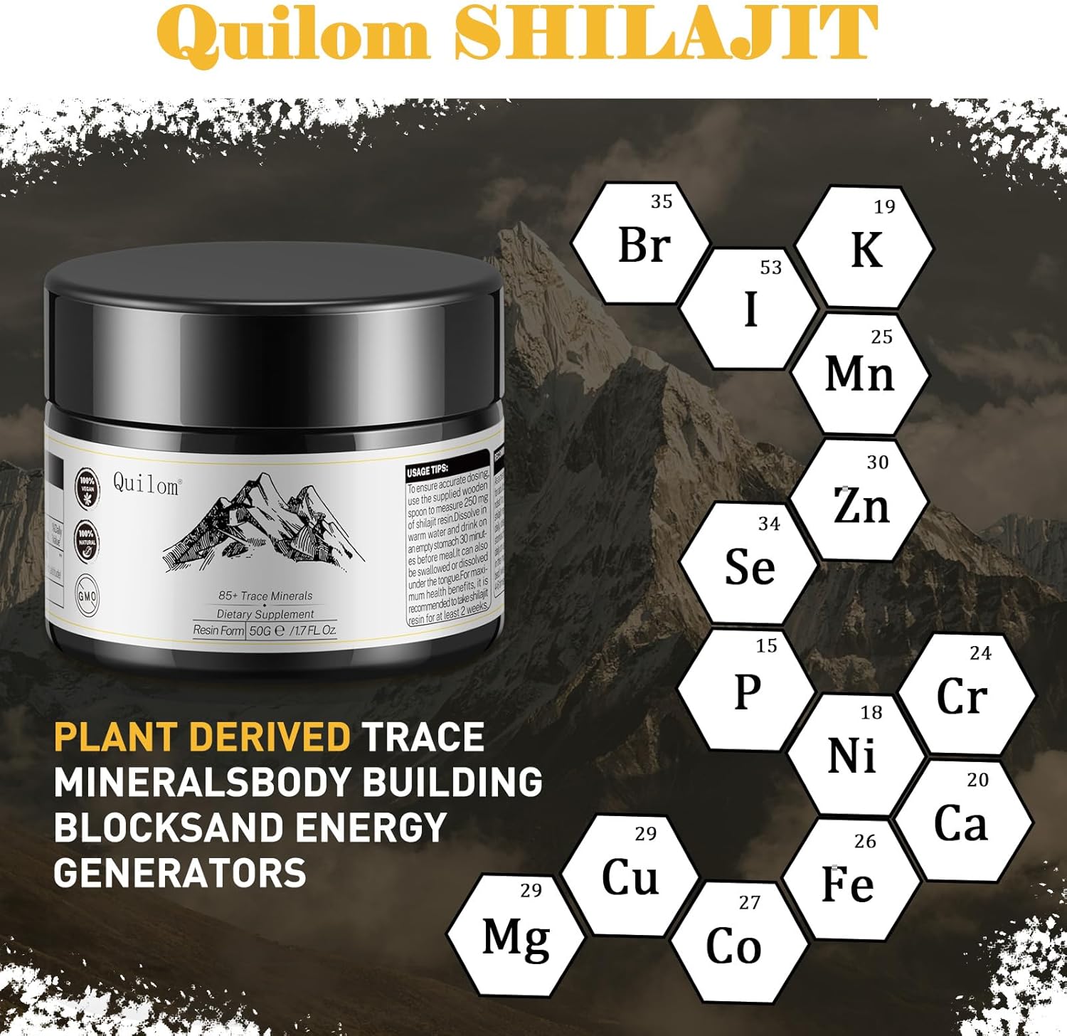 Organic Himalayan Shilajit Resin Supplement - Gold Grade 100% Pure with Fulvic Acid & Trace Minerals - Energy & Immune Support - 50g