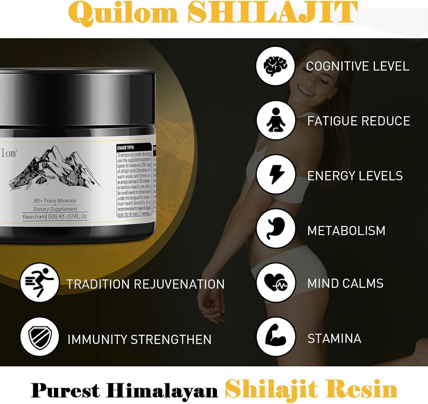Organic Himalayan Shilajit Resin Supplement - Gold Grade 100% Pure with Fulvic Acid & Trace Minerals - Energy & Immune Support - 50g