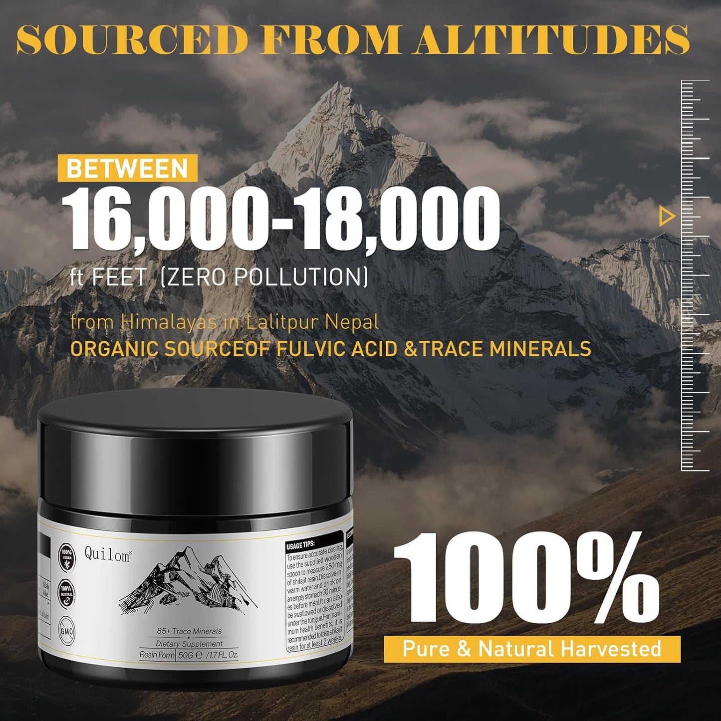 Organic Himalayan Shilajit Resin Supplement - Gold Grade 100% Pure with Fulvic Acid & Trace Minerals - Energy & Immune Support - 50g