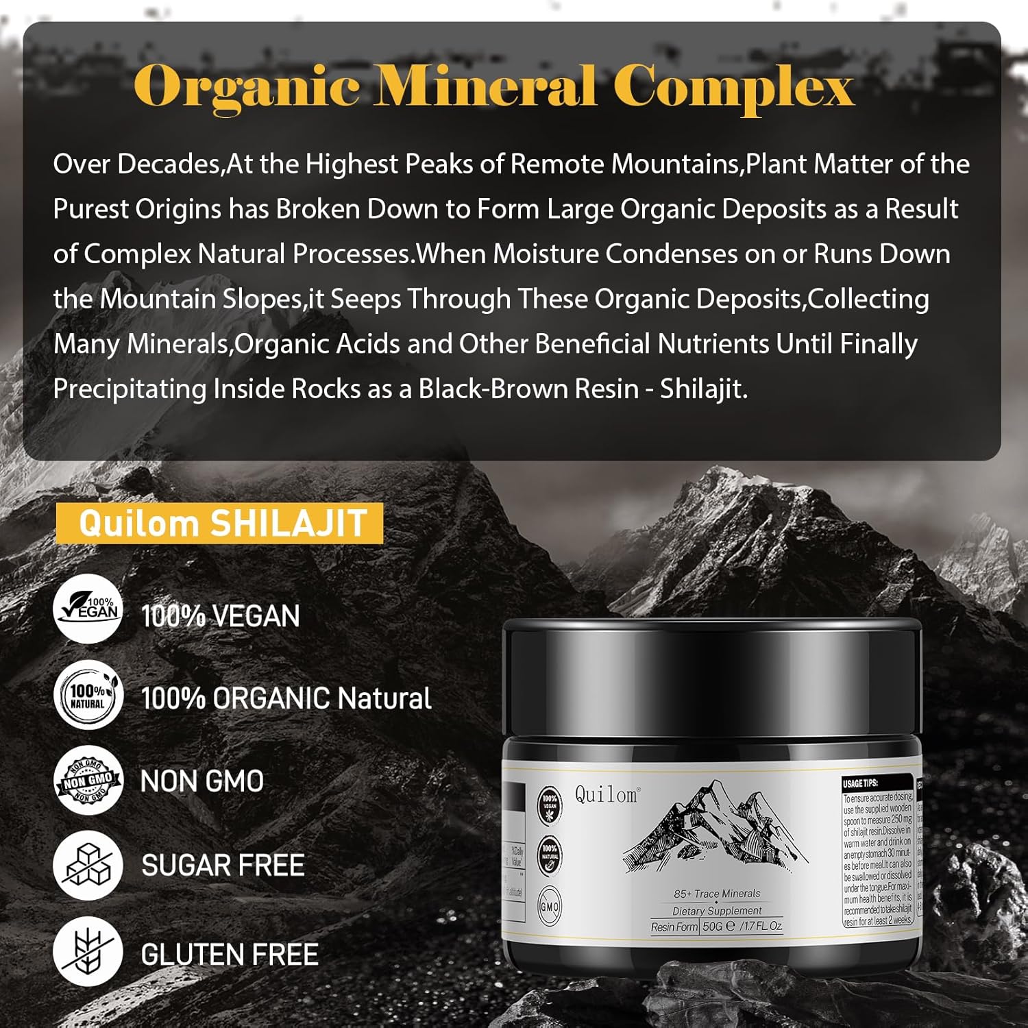 Organic Himalayan Shilajit Resin Supplement - Gold Grade 100% Pure with Fulvic Acid & Trace Minerals - Energy & Immune Support - 50g
