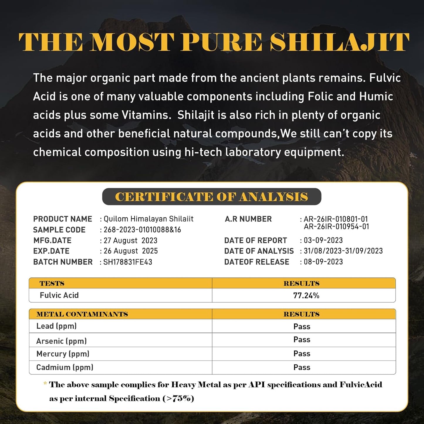 Organic Himalayan Shilajit Resin Supplement - Gold Grade 100% Pure with Fulvic Acid & Trace Minerals - Energy & Immune Support - 50g