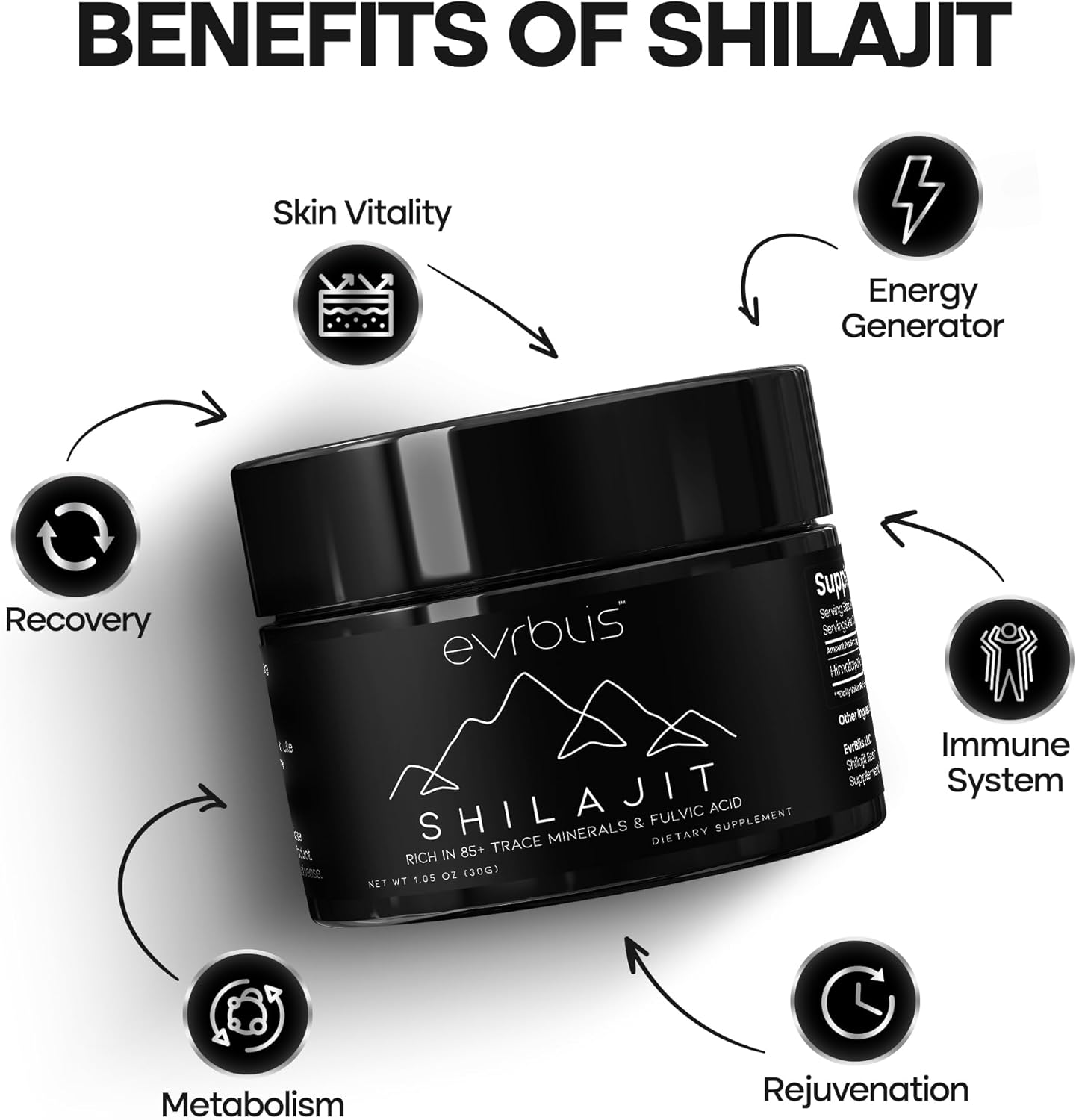Organic Himalayan Shilajit Resin Supplement for Energy & Immune Support - 85+ Minerals, Fulvic Acid - 30g